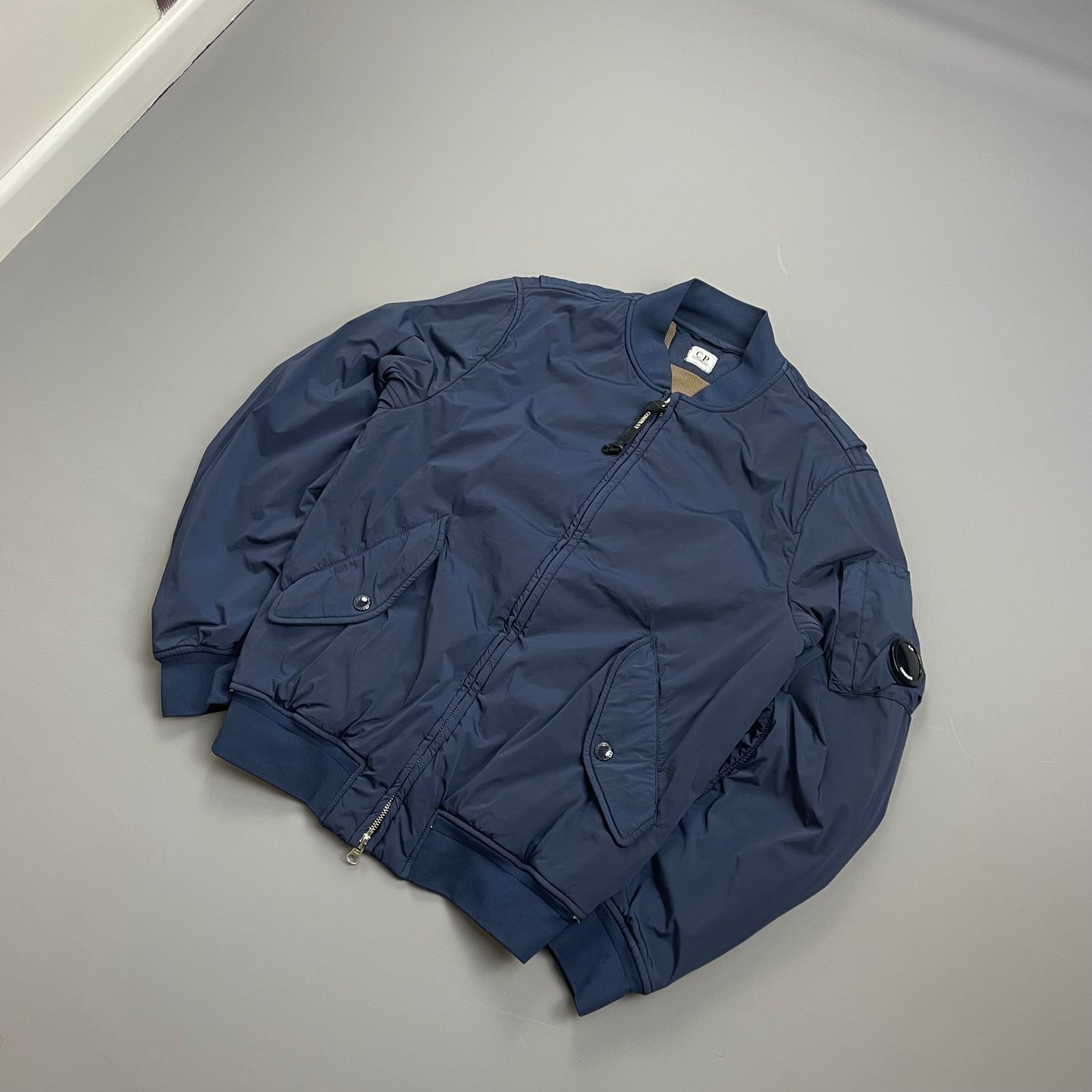 C.P. Company Blue Fleece-Lined Nycra Lens Bomber Jacket