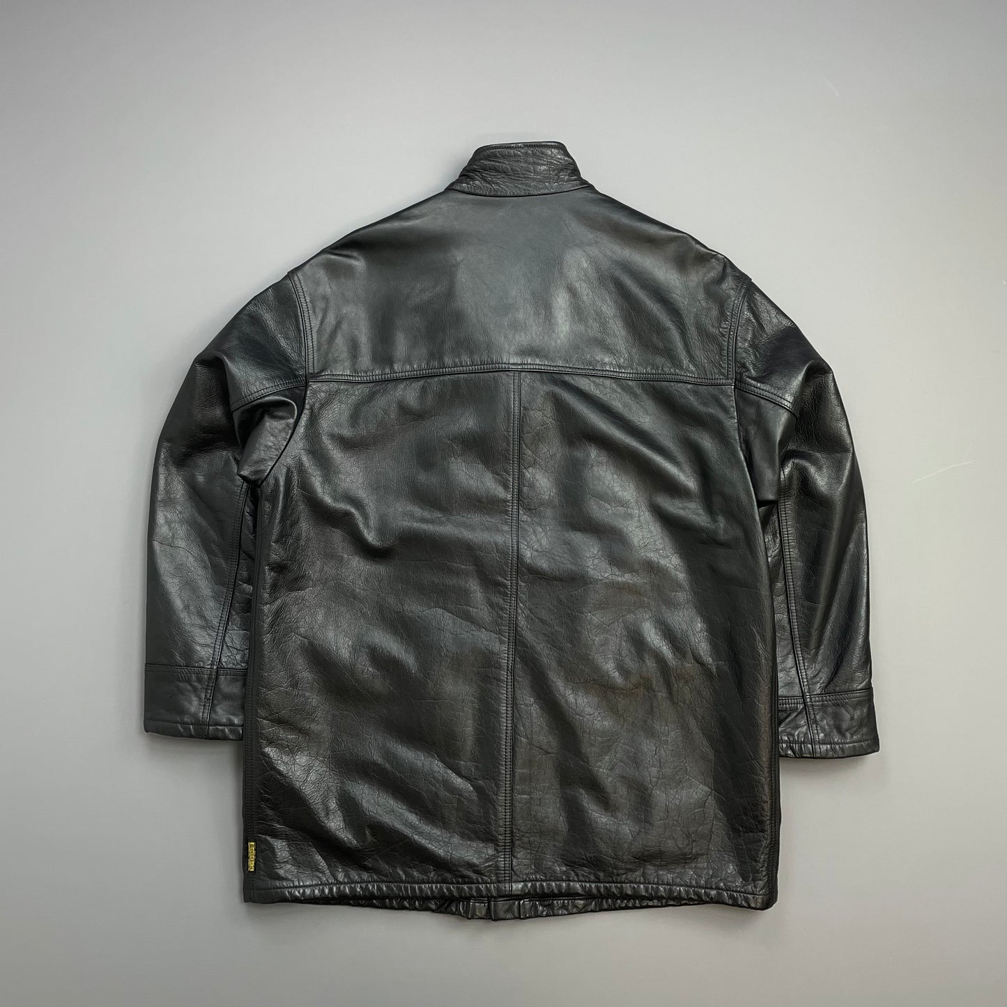 Armani Jeans Black 90s Premium Leather Overcoat