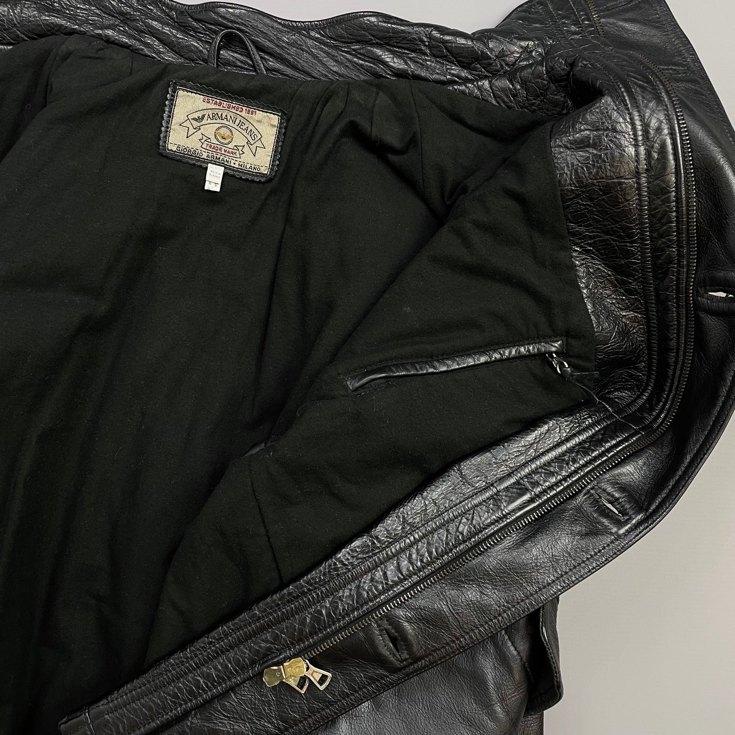 Armani Jeans Black 90s Premium Leather Overcoat