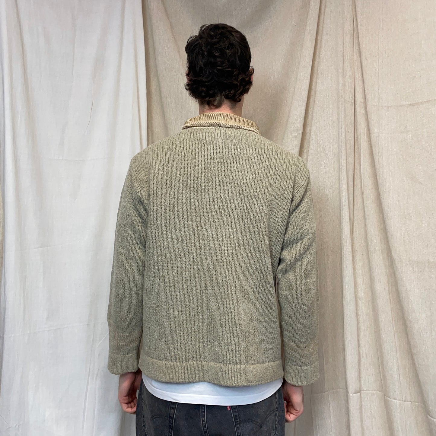 Stone Island Beige & Tan AW98 Cuff Spellout Wool Knit High-Neck Jumper