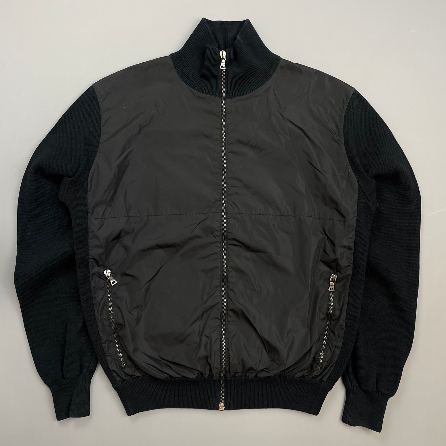 Prada Sport Black 2008 Cotton Knit Nylon Torso Zip-Through Jacket
