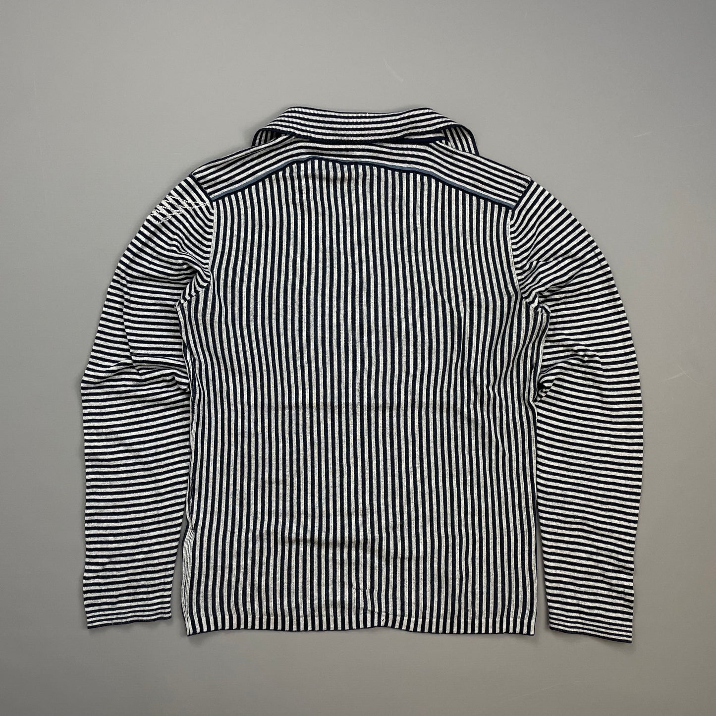 Armani Jeans Grey & Navy Striped Cotton Knit Collared Jumper