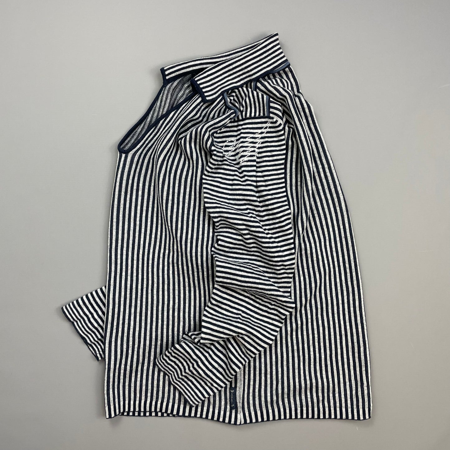 Armani Jeans Grey & Navy Striped Cotton Knit Collared Jumper