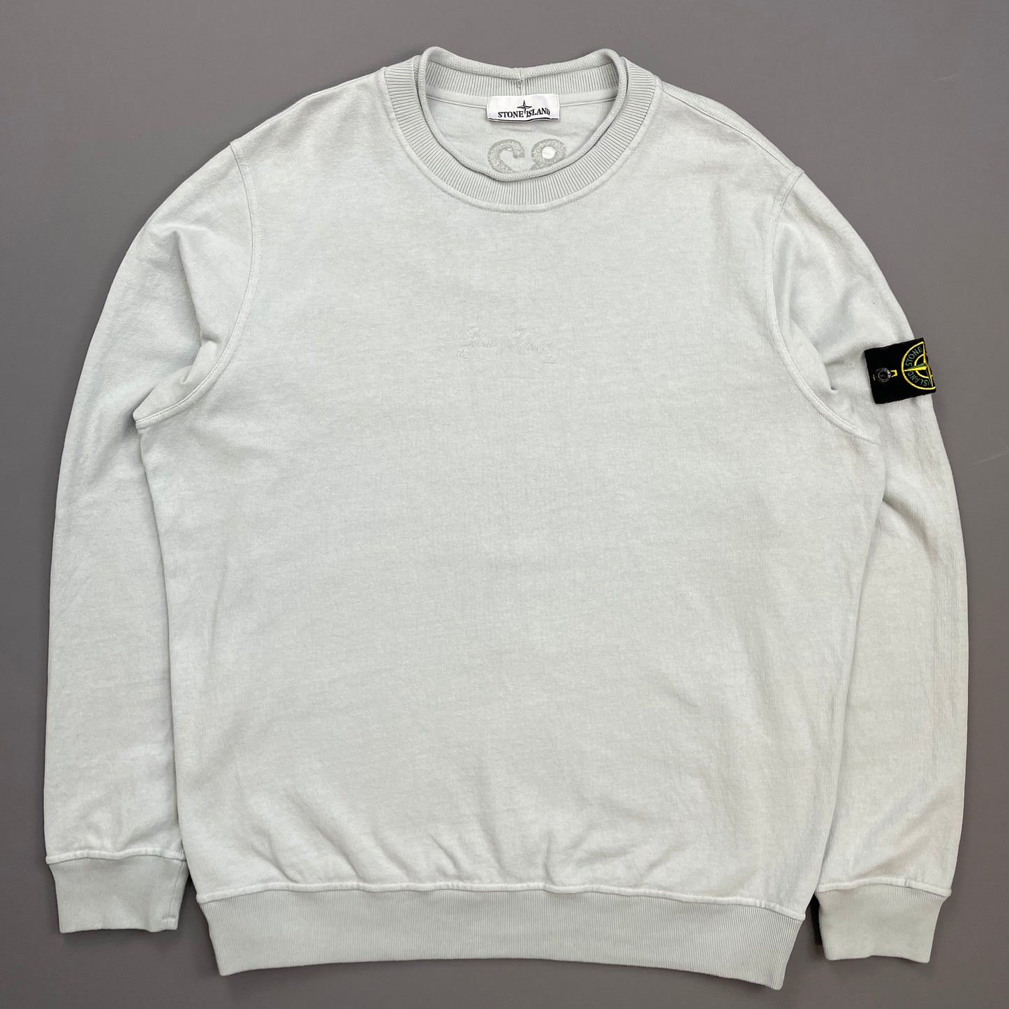 Stone Island Blue AW22 40th Anniversary Embroidered Raw-Edge Mockneck Jumper