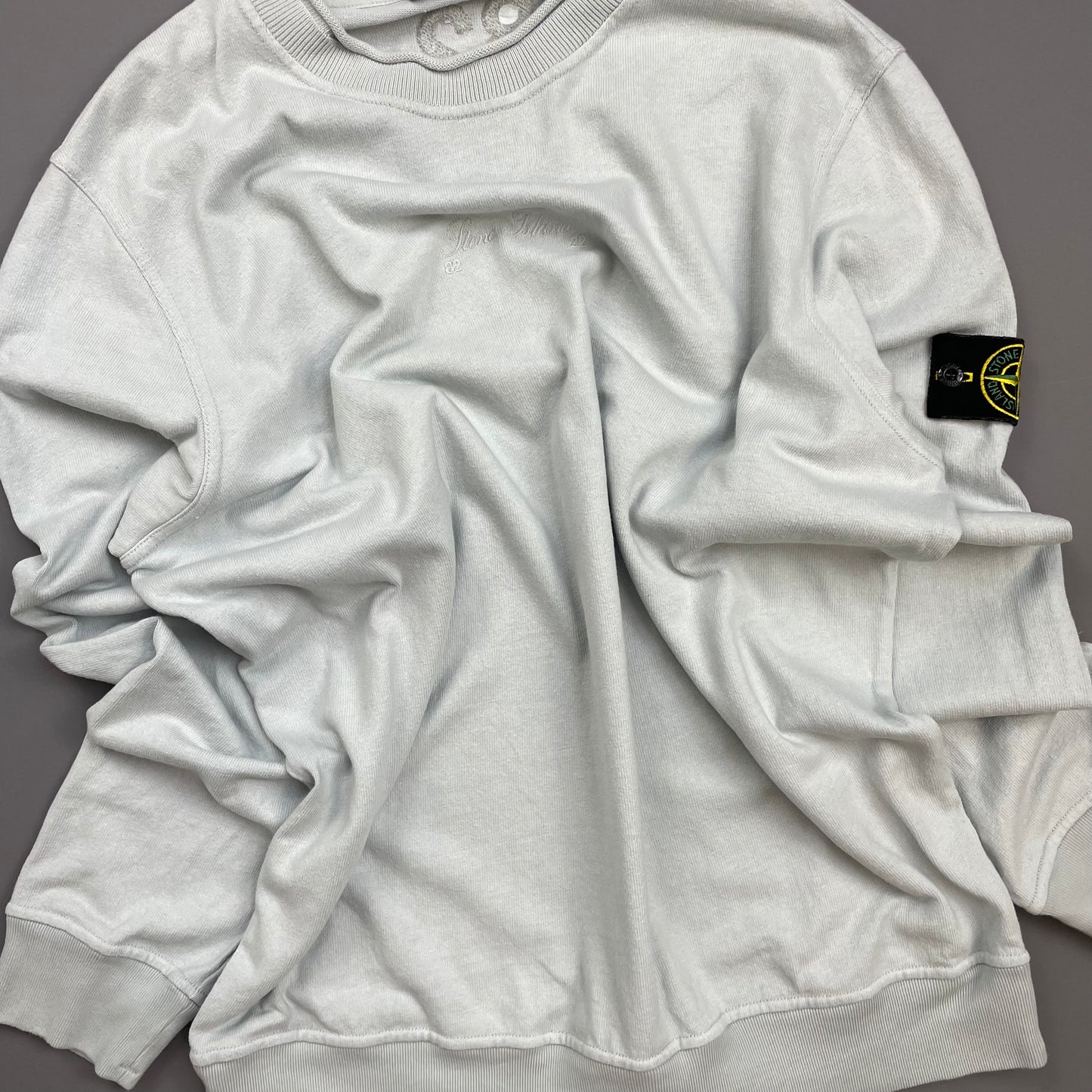 Stone Island Blue AW22 40th Anniversary Embroidered Raw-Edge Mockneck Jumper