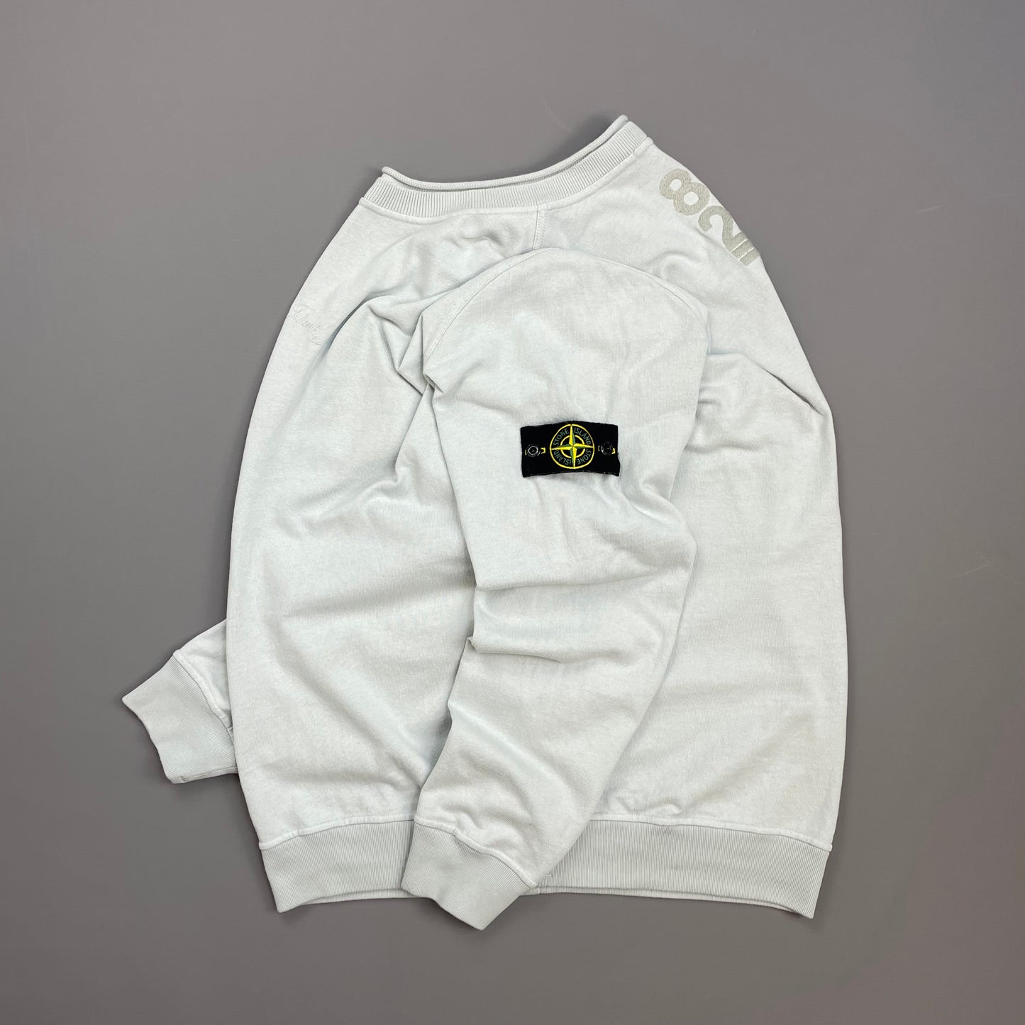 Stone Island Blue AW22 40th Anniversary Embroidered Raw-Edge Mockneck Jumper