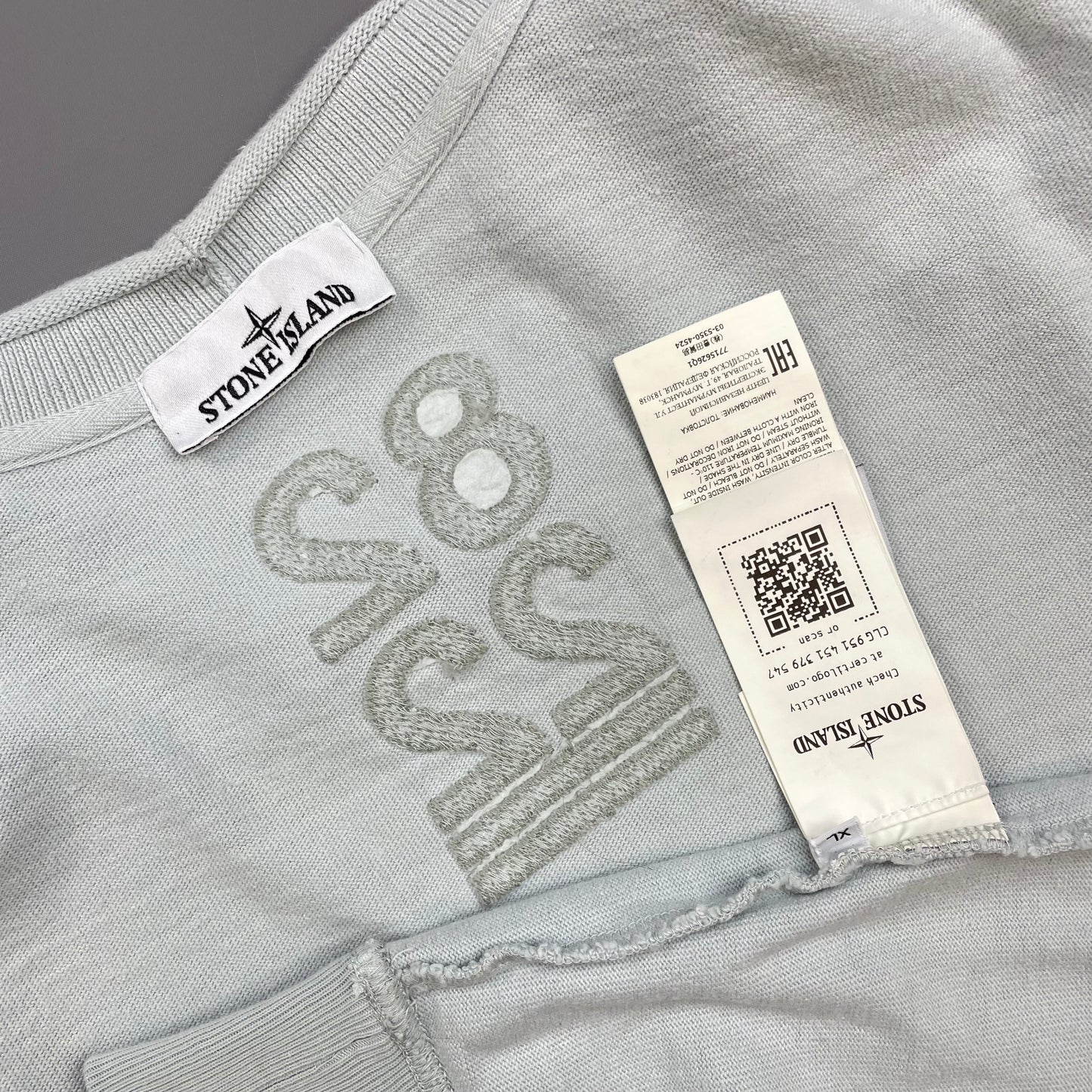 Stone Island Blue AW22 40th Anniversary Embroidered Raw-Edge Mockneck Jumper