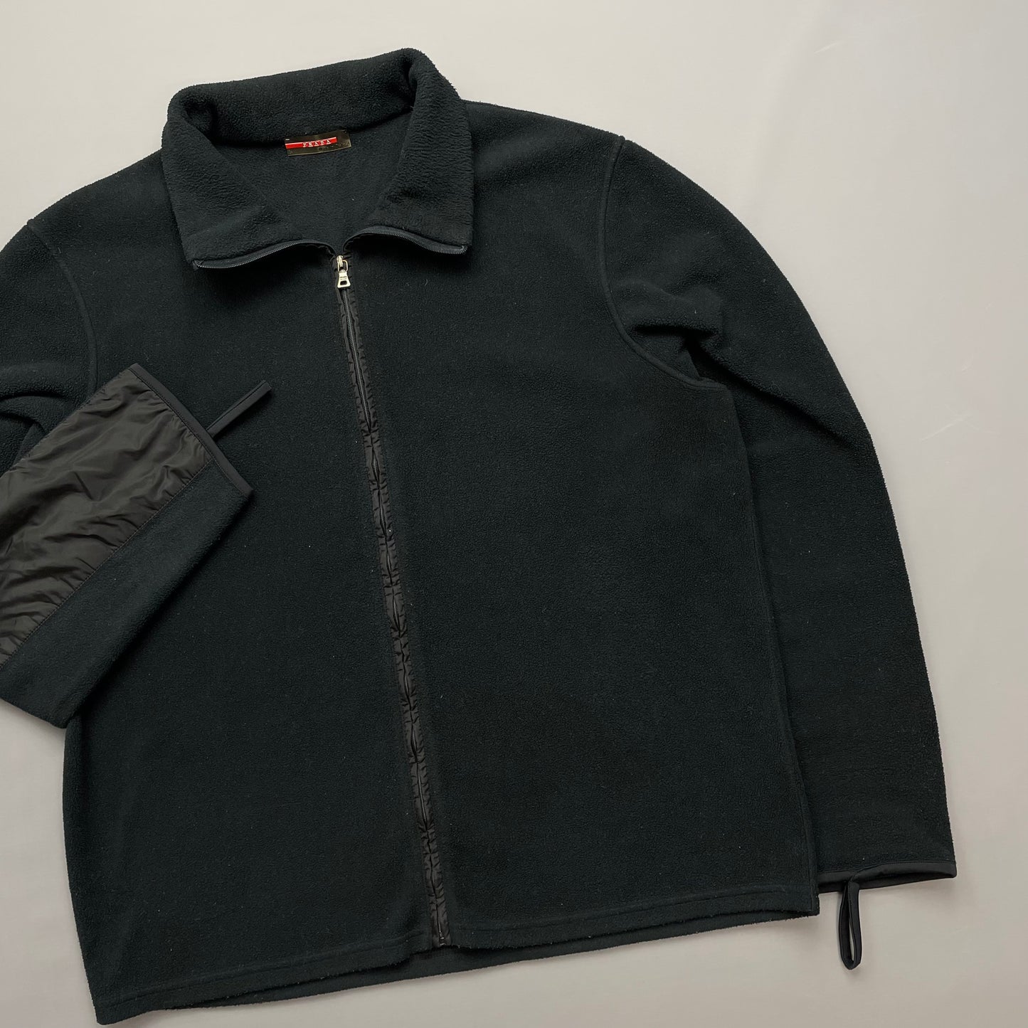 Prada Sport Black Lightweight Nylon Panel Fleece Jacket