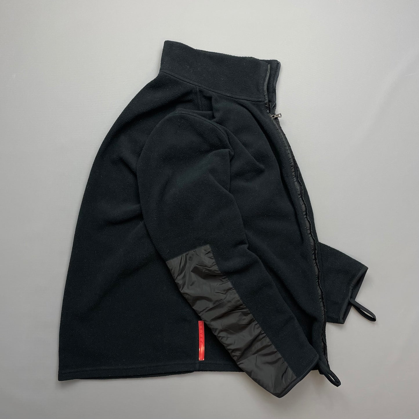 Prada Sport Black Lightweight Nylon Panel Fleece Jacket