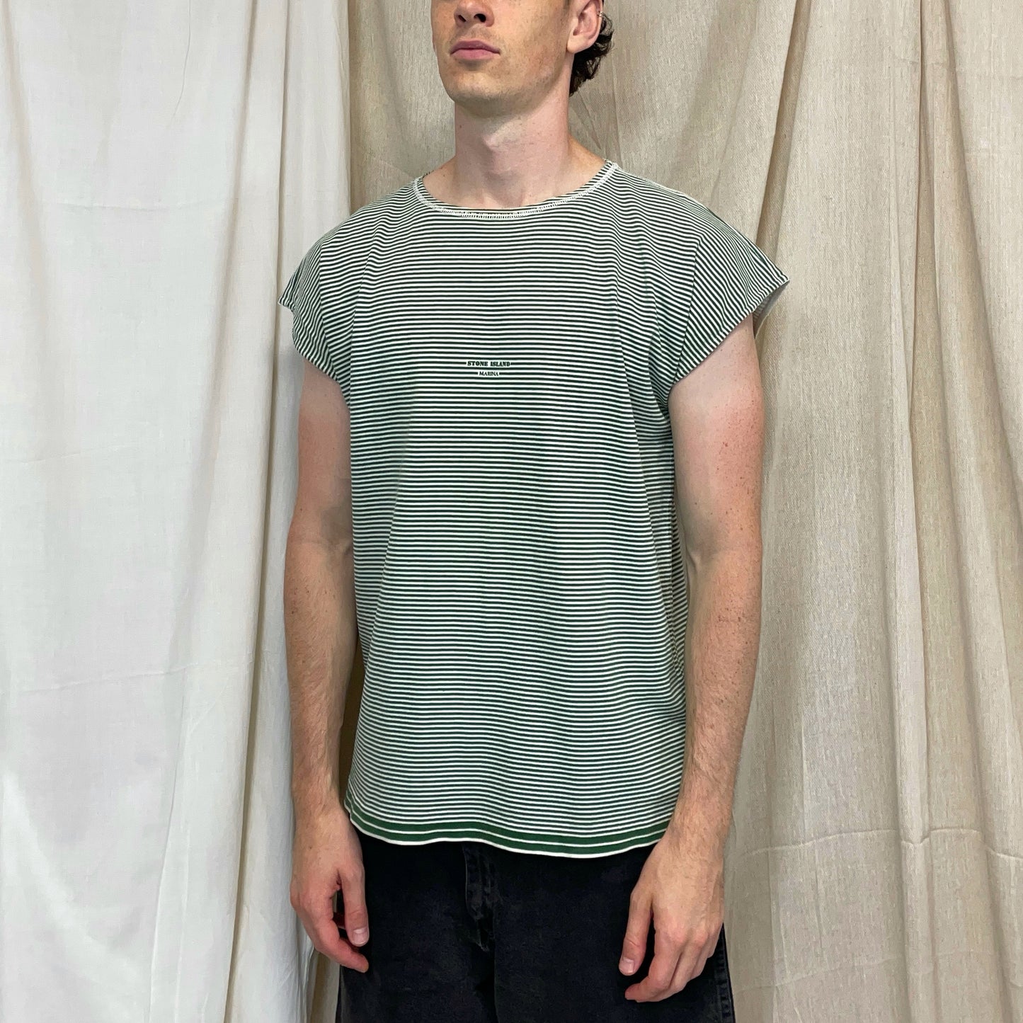 Stone Island Marina Green & White SS89 Japanese-Release *Custom* Tank Vest Tee