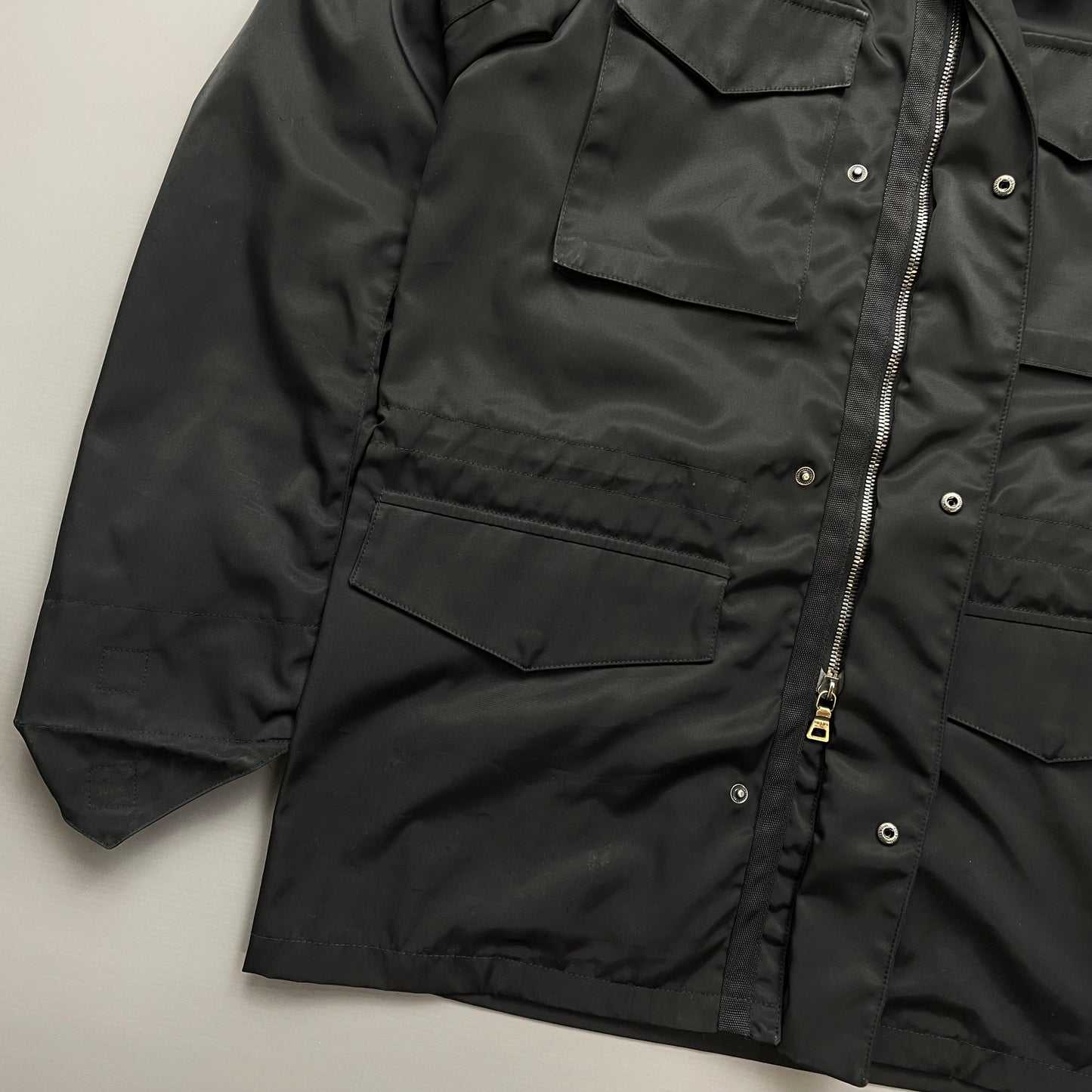Prada Sport Black Multi-Pocket 2007 Field Jacket w/ Concealed Hood