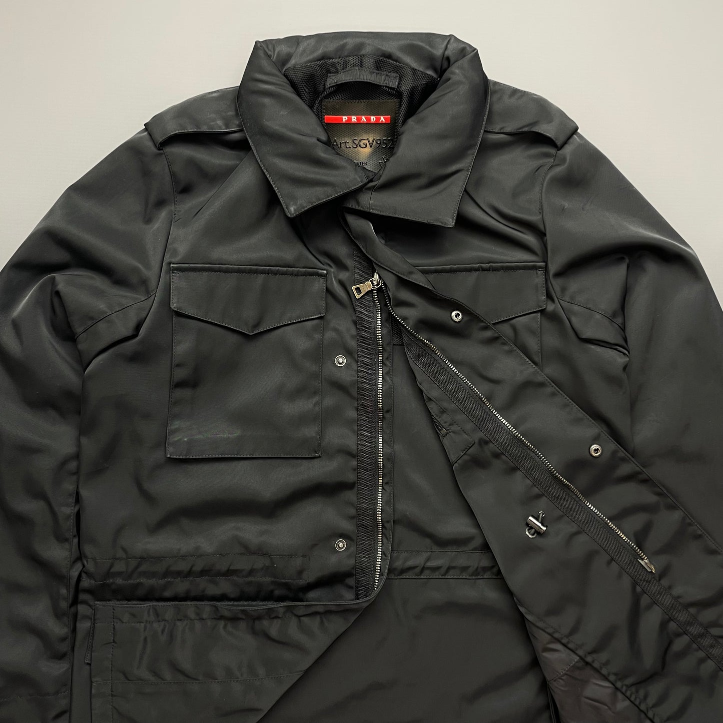 Prada Sport Black Multi-Pocket 2007 Field Jacket w/ Concealed Hood