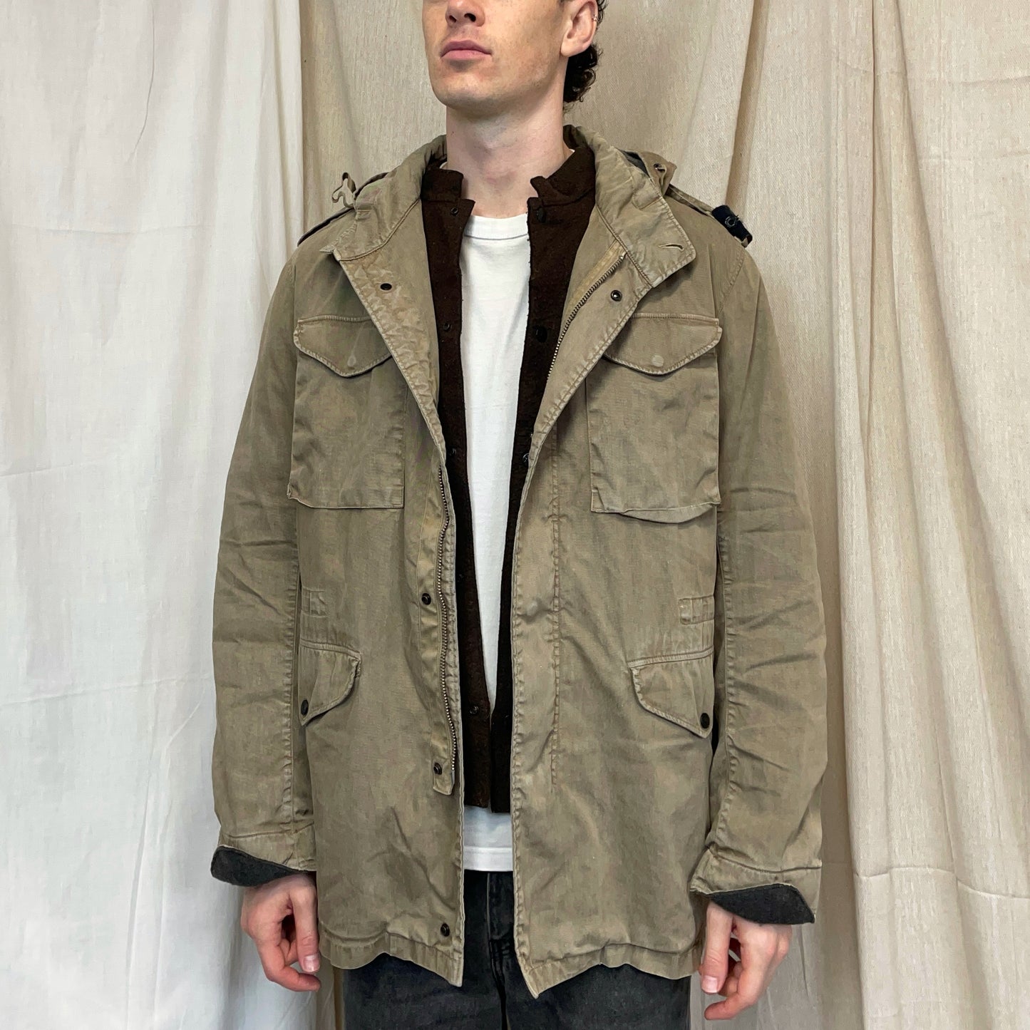 Stone Island Tan & Brown AW06 Lino-Flax Concealed Hood Dutch Rope Liner Overcoat
