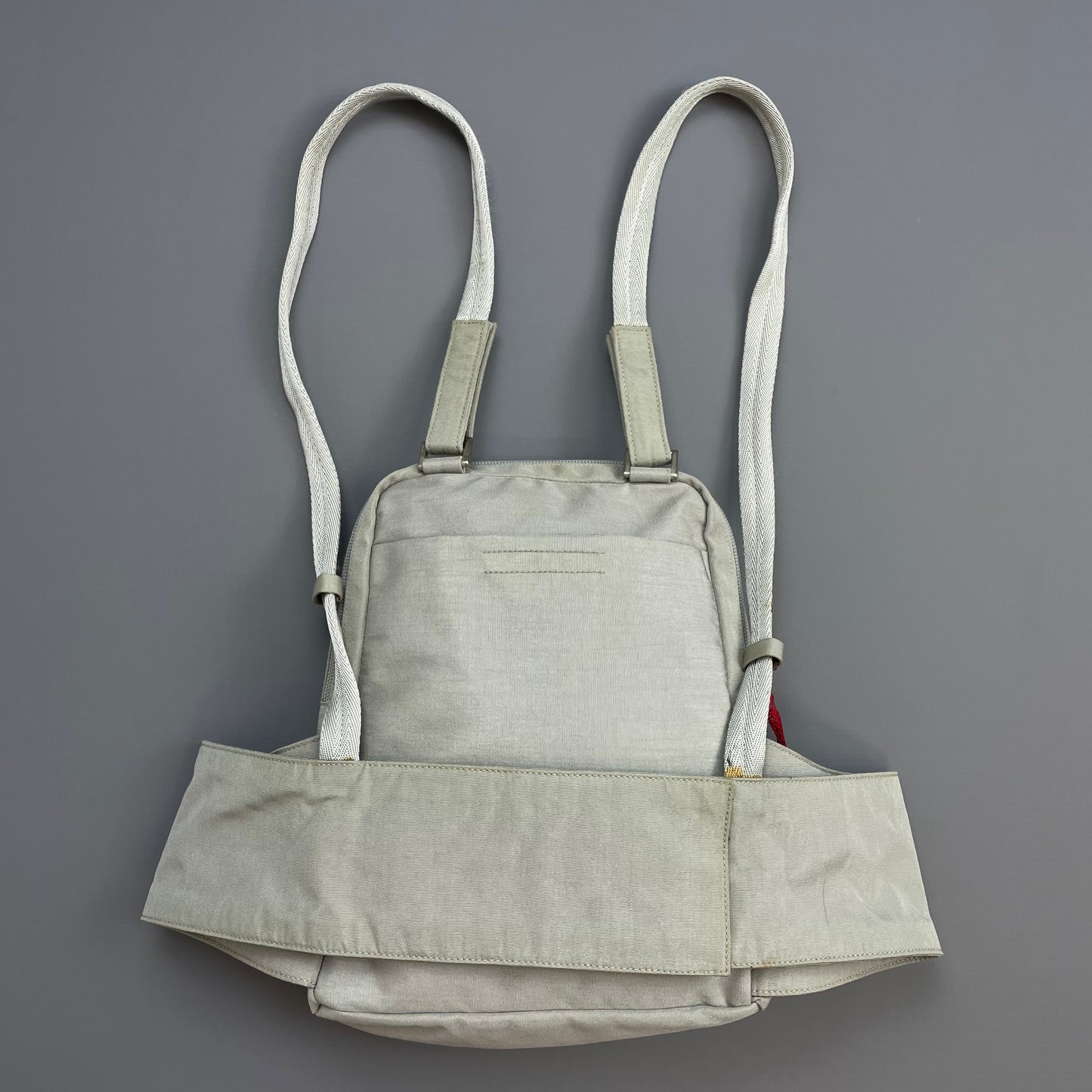 Prada Sport Grey 1999 Nylon Mesh Harness Backpack Spellout Bag