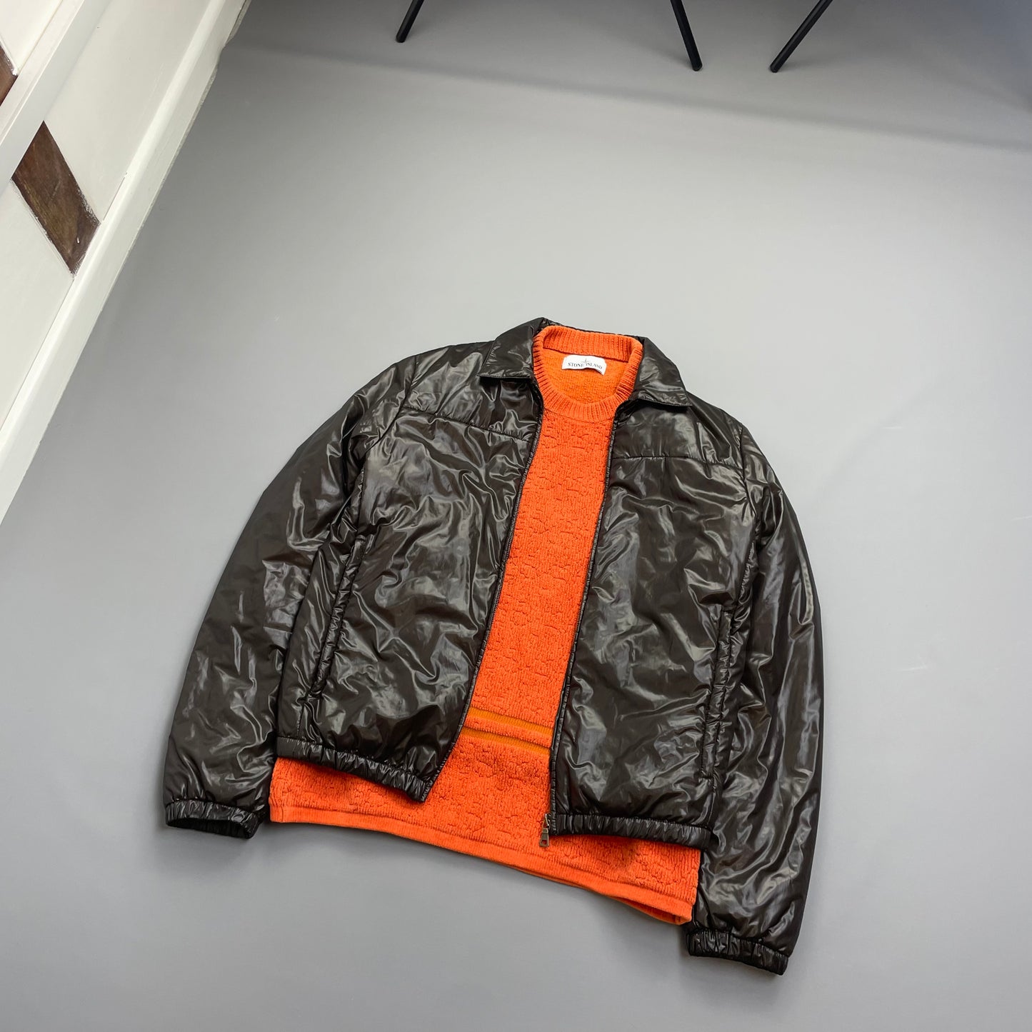 Stone Island Orange AW19 Textured Knit Jumper w/ Back Emblem