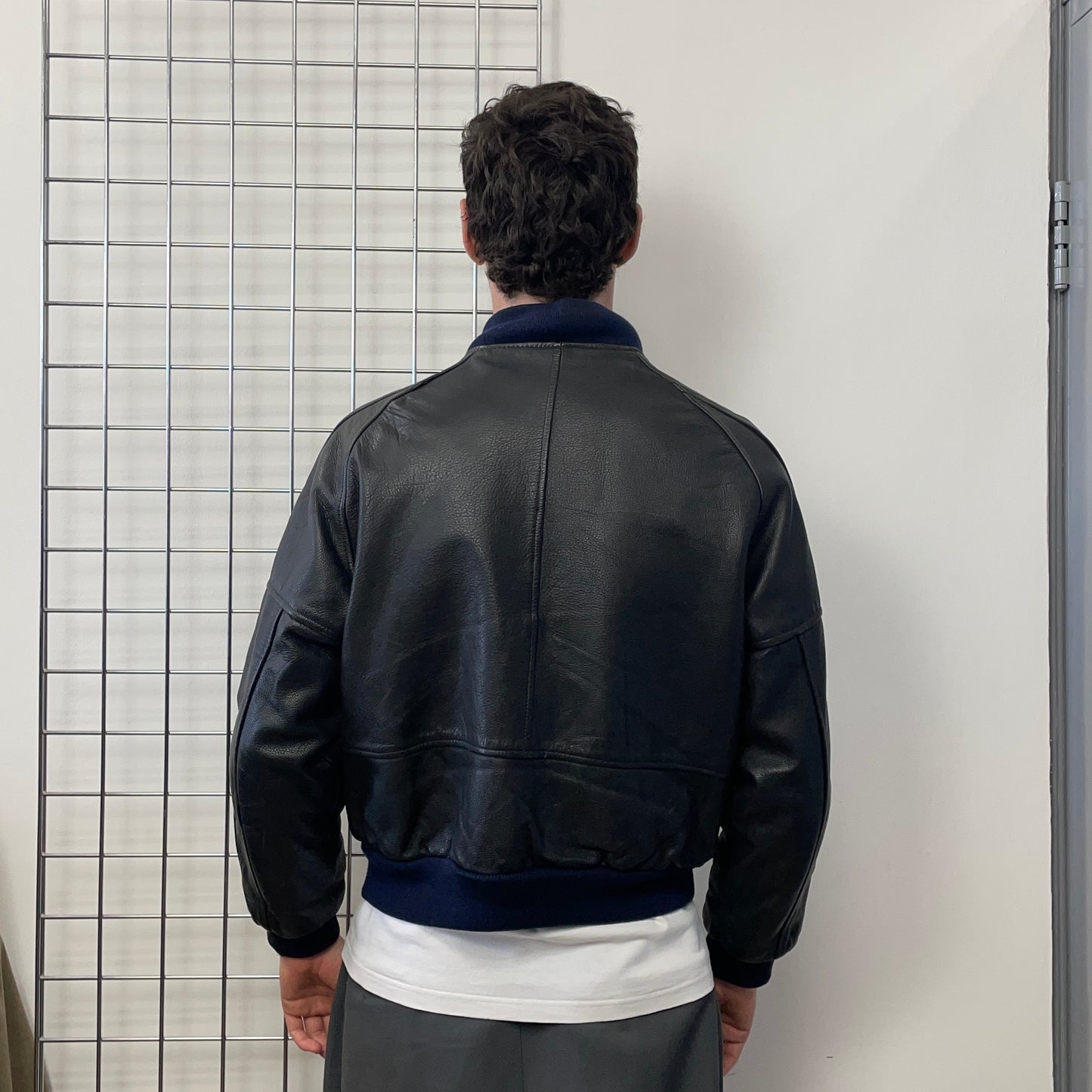 Kadoya Black G2 Leather Navy Trim Bomber Jacket