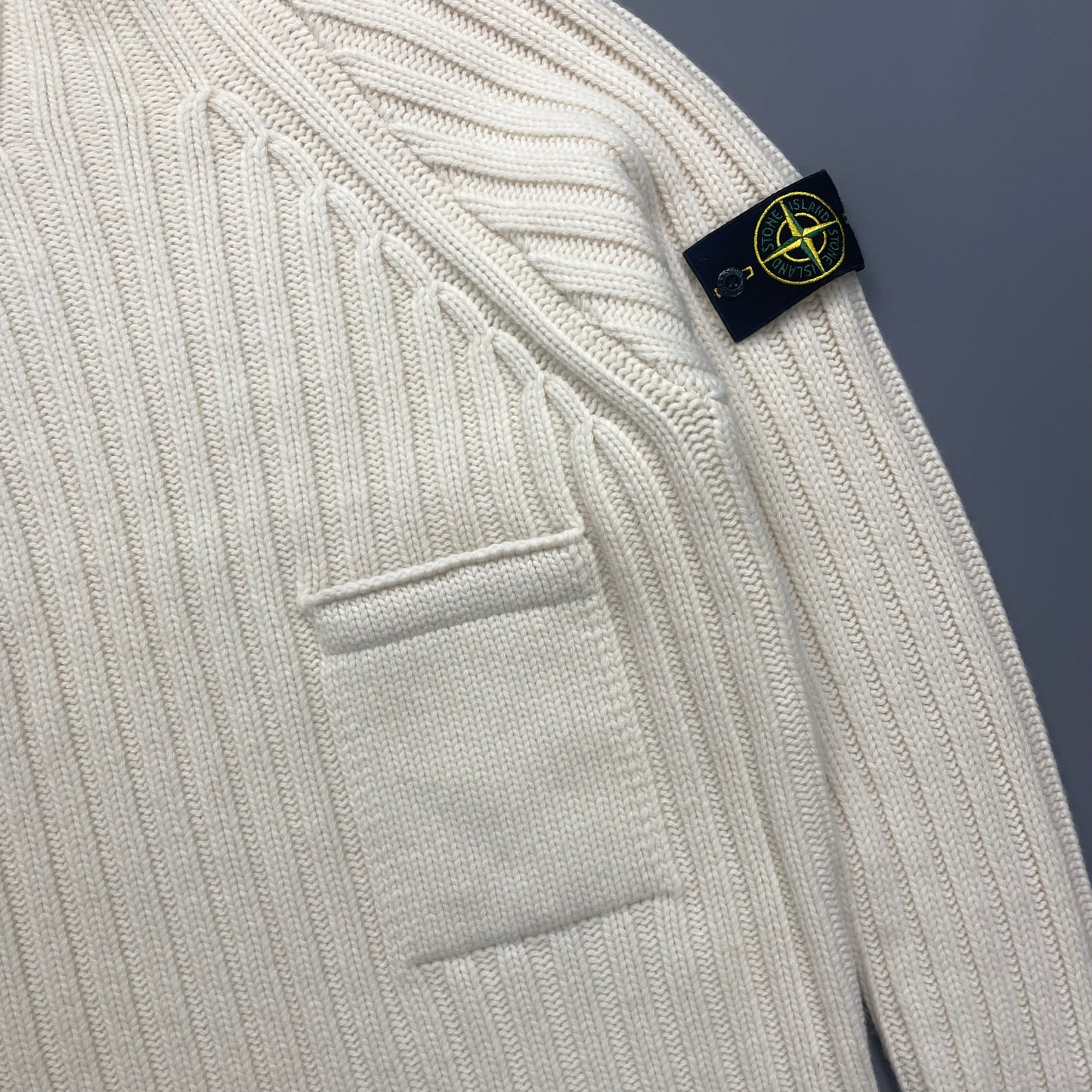 Stone Island Cream Chunky AW18 Mid-Pocket Knit Mockneck Jumper