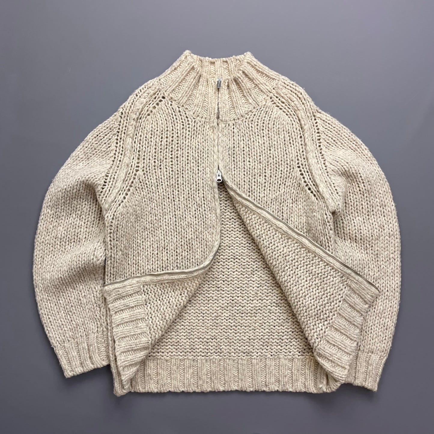 C.P. Company Beige Chunky Knit Zip-Through AW03 Jumper