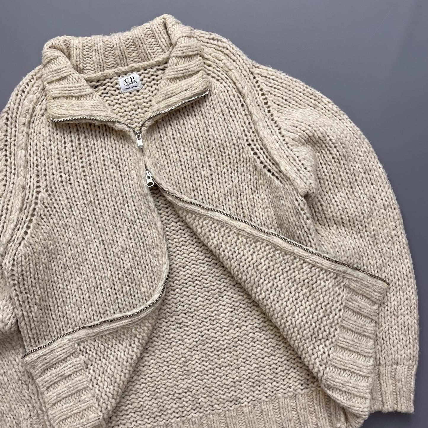 C.P. Company Beige Chunky Knit Zip-Through AW03 Jumper