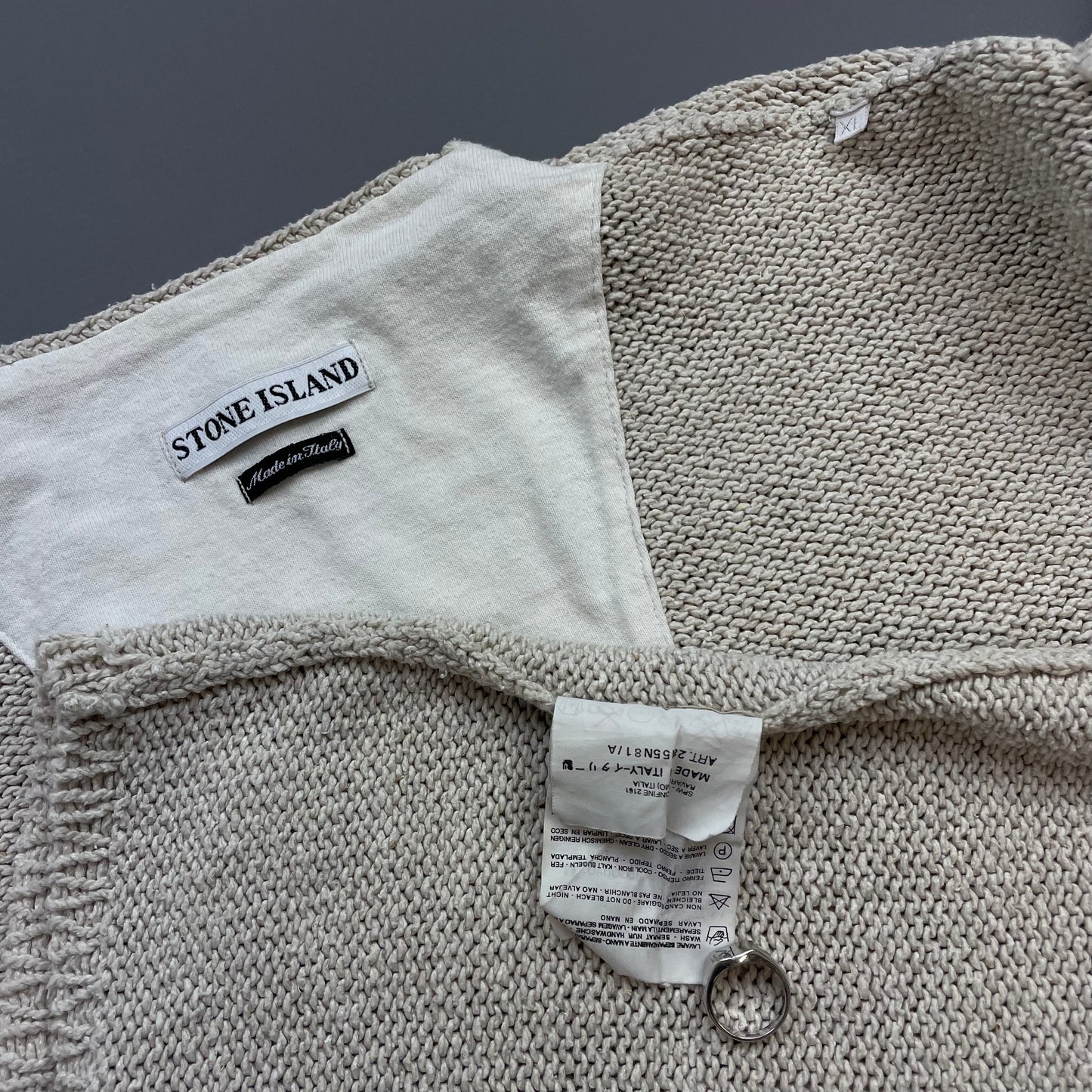 Stone Island Beige SS98 Relaxed Fit Sleeve Spellout Knit Jumper