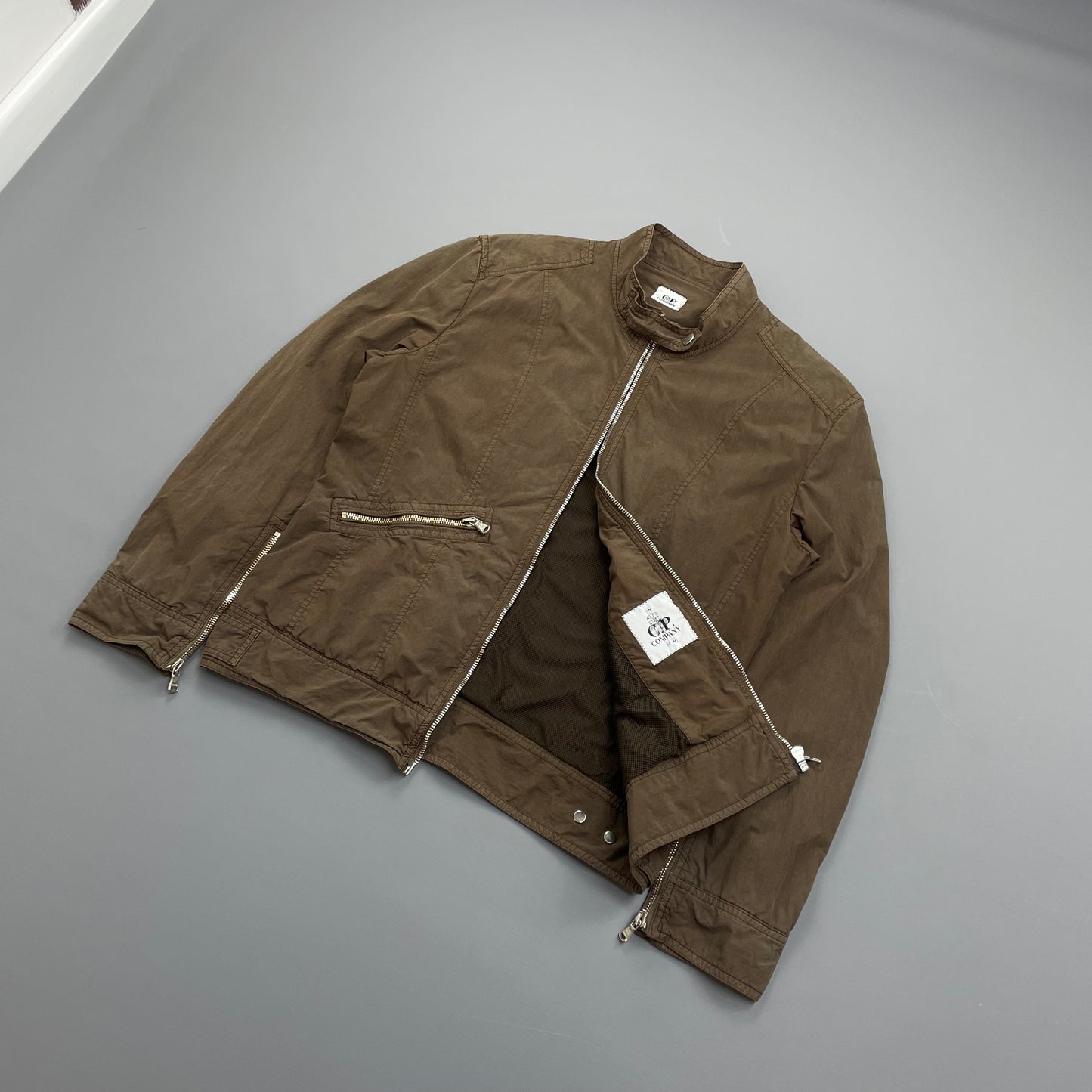 C.P. Company Brown Zip Cotton Biker Jacket
