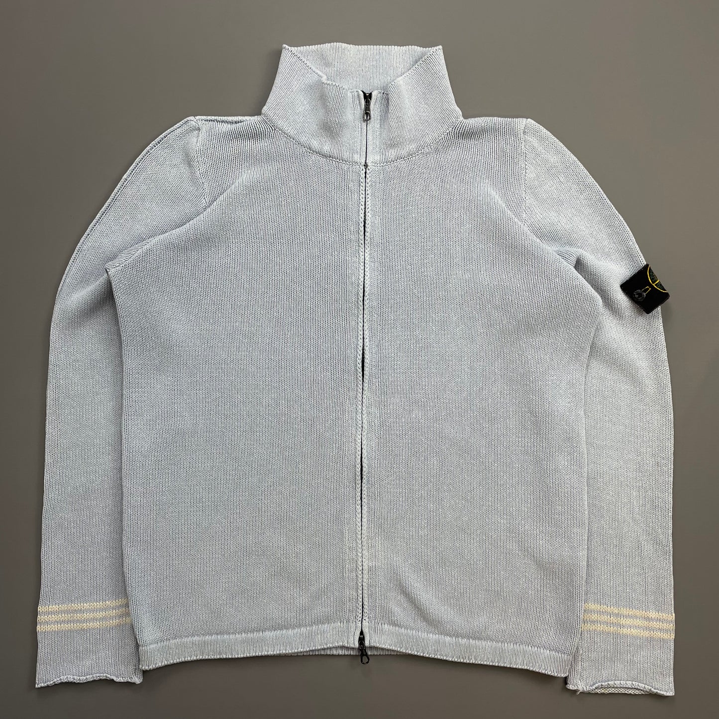 Stone Island Light Blue SS03 Silk Zip-Through Jumper