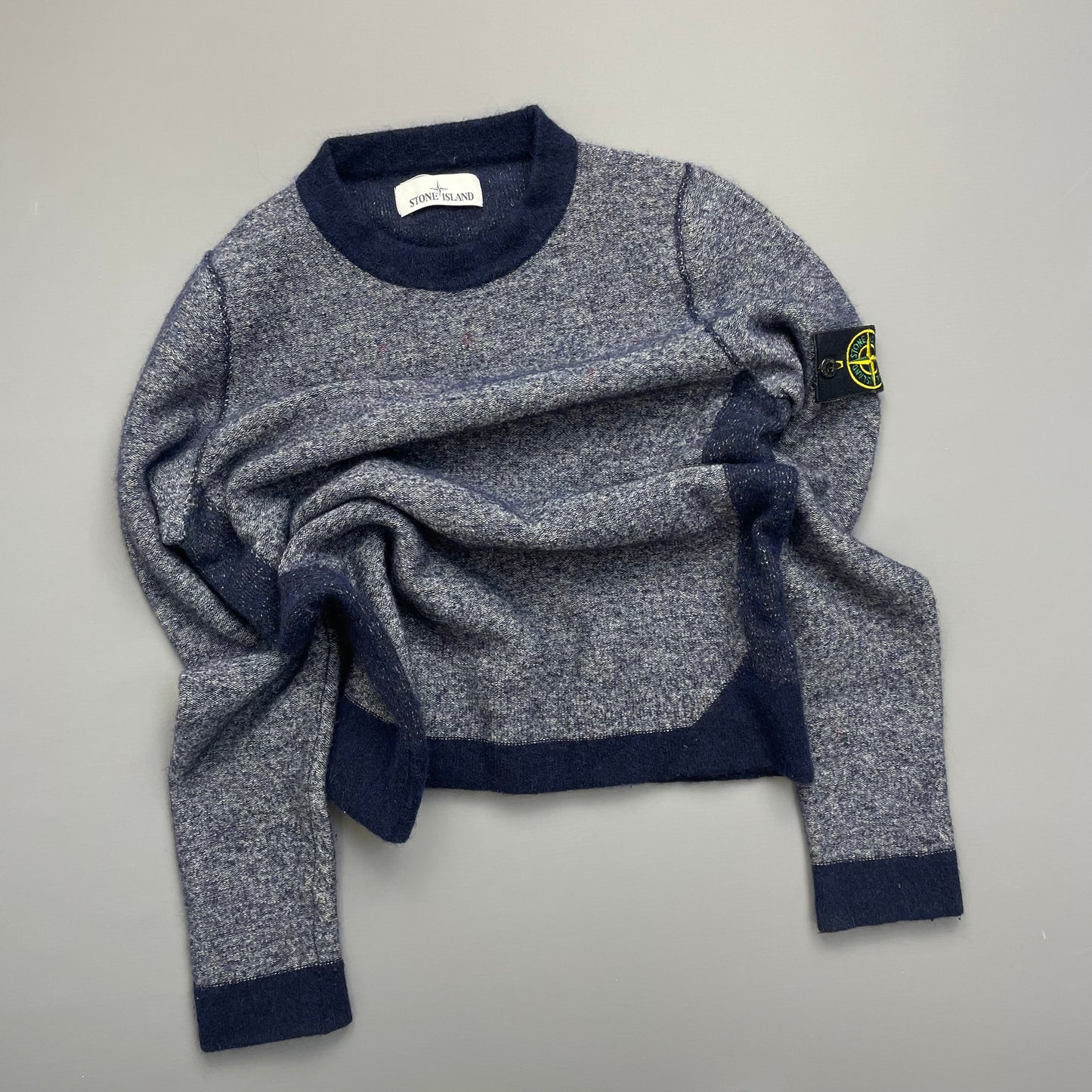 Stone Island Blue Tri-Tone AW17 Crewneck Knit Jumper