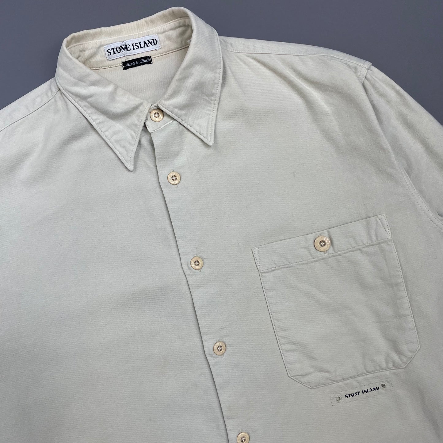 Stone Island Cream AW98 Button-Up Thick Cotton Shirt