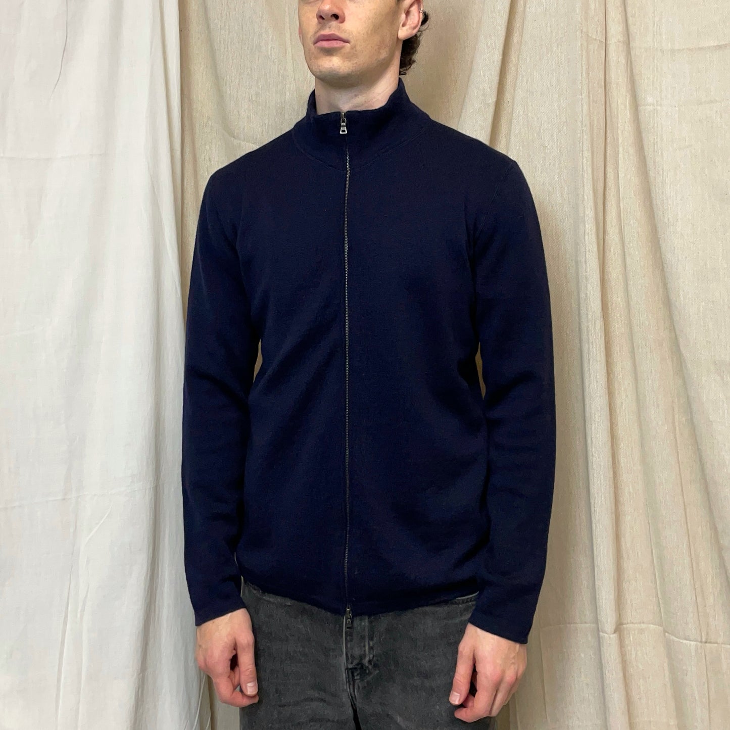 Prada Sport Navy 00s Wool Zip-Through Knit Cardigan