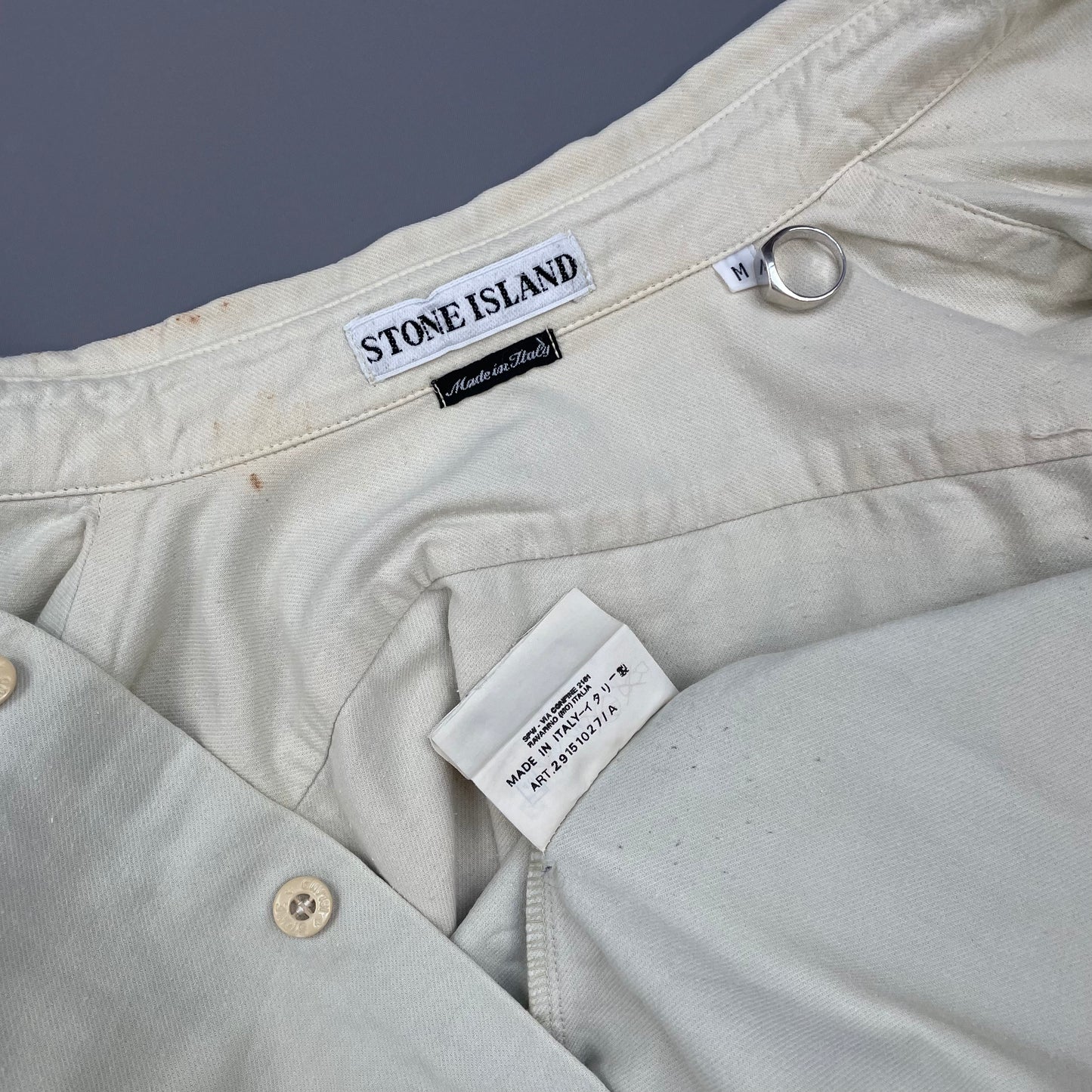 Stone Island Cream AW98 Button-Up Thick Cotton Shirt