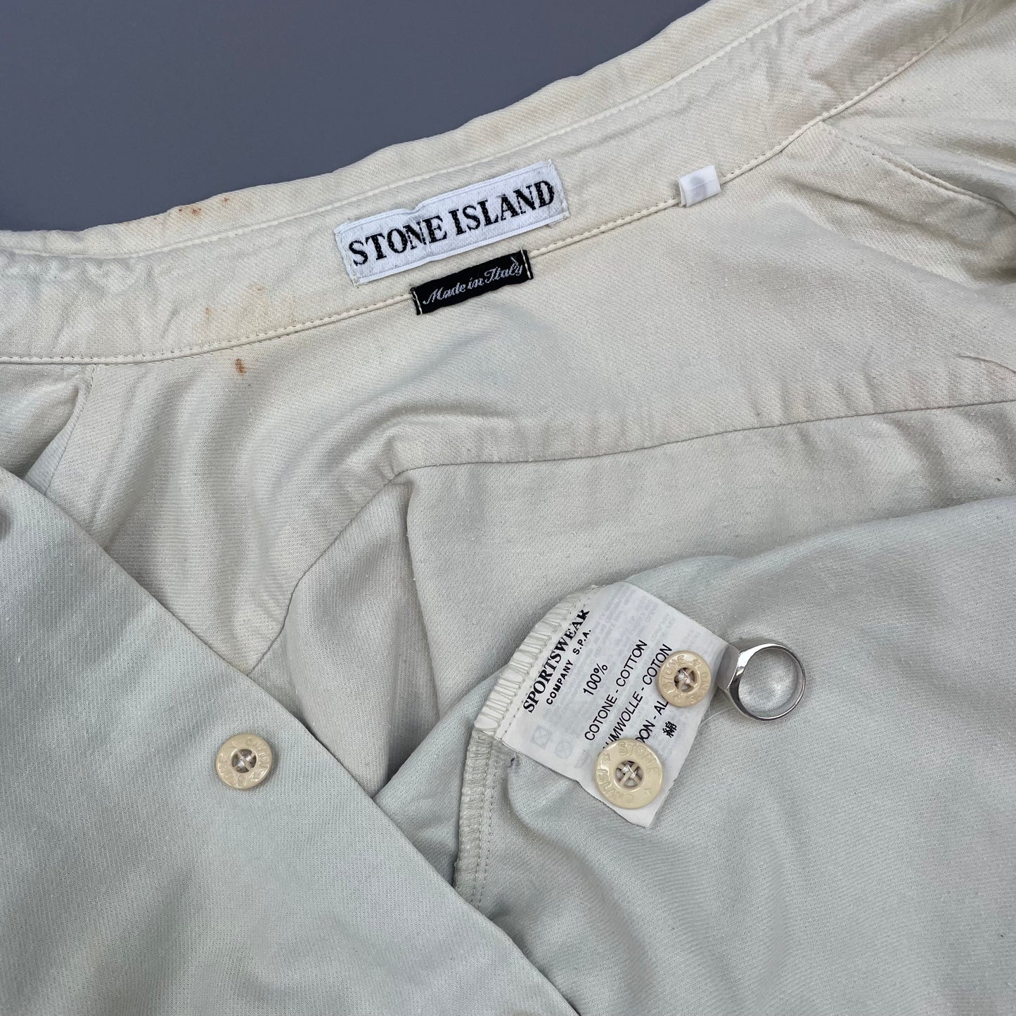 Stone Island Cream AW98 Button-Up Thick Cotton Shirt