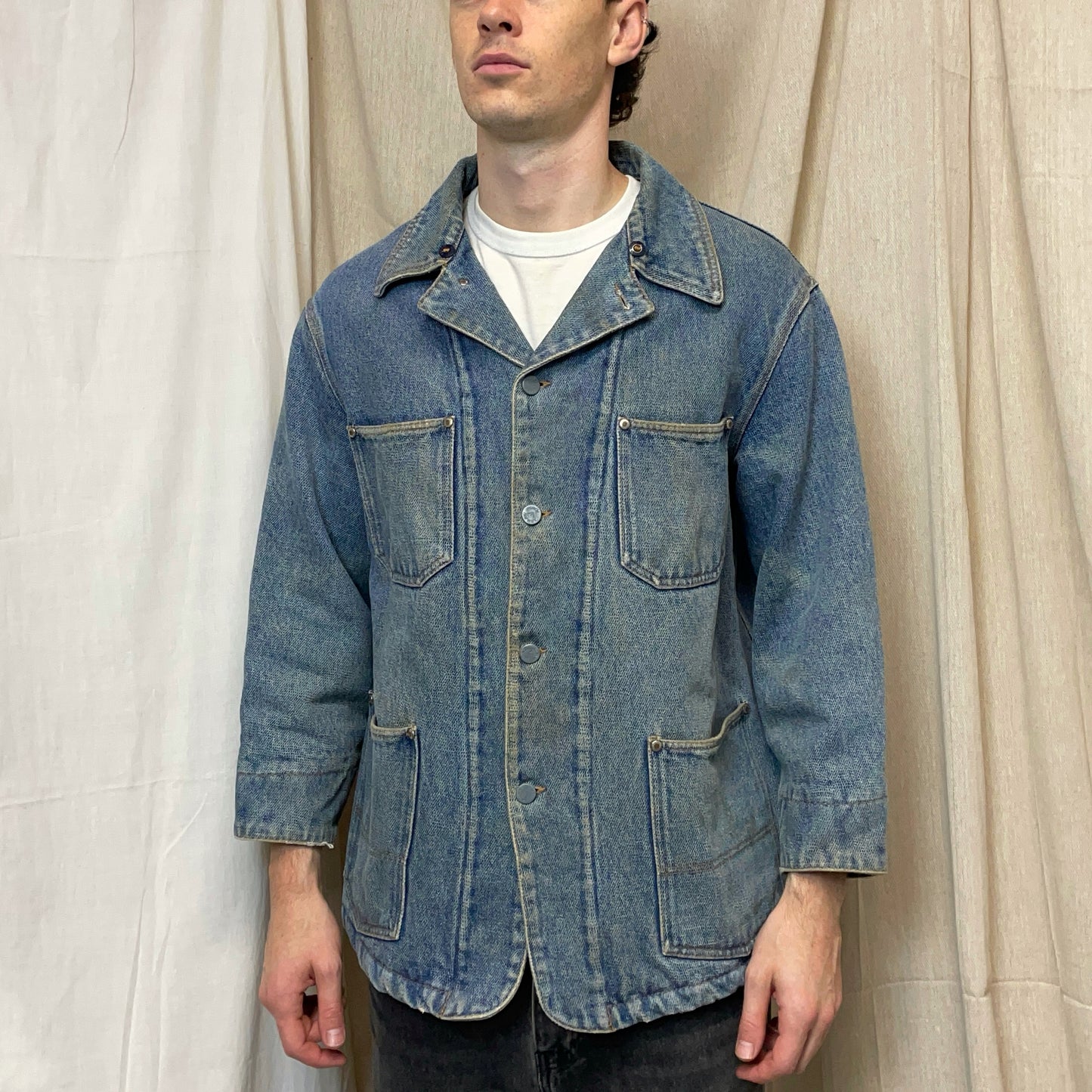 Armani Jeans Blue 90s Denim Heavyweight Wool-Lined Chore Workwear Jacket
