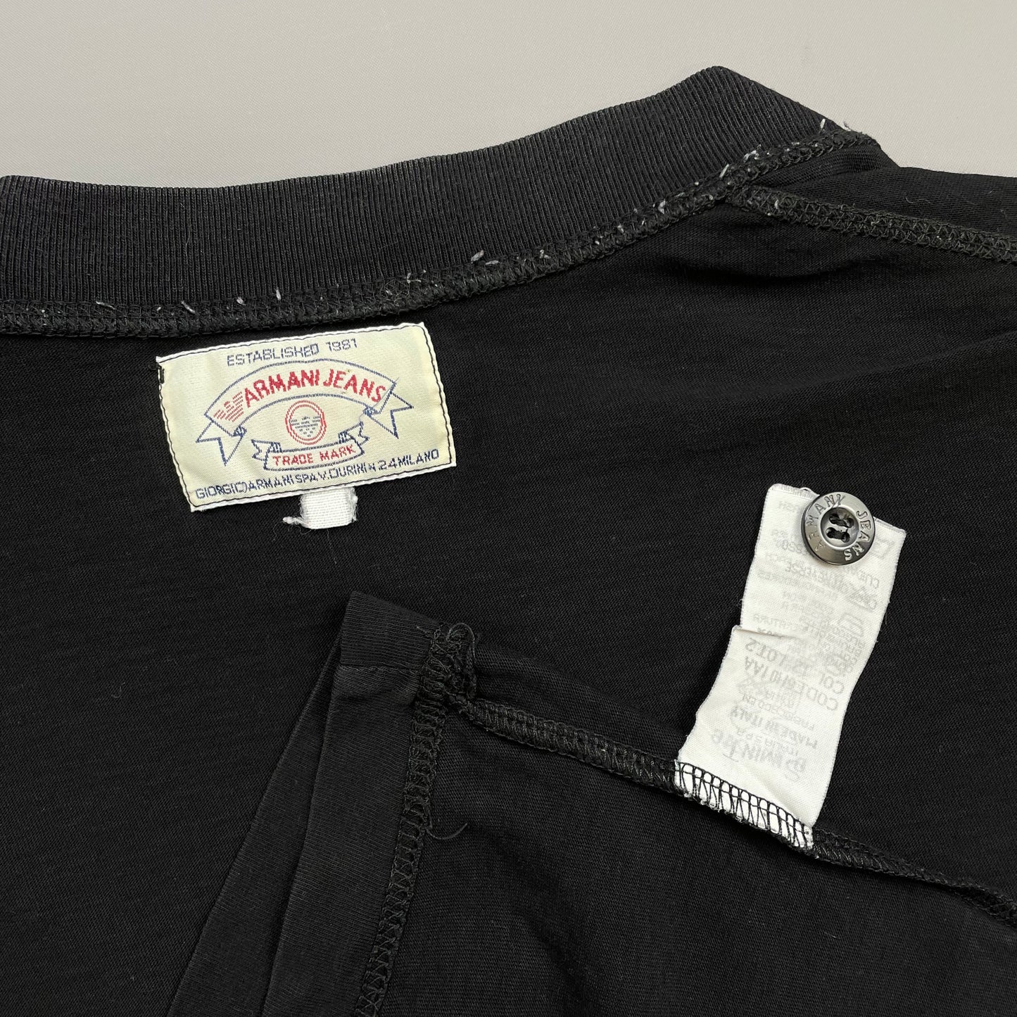 Armani Jeans Black 90s Lightweight Henley Tee