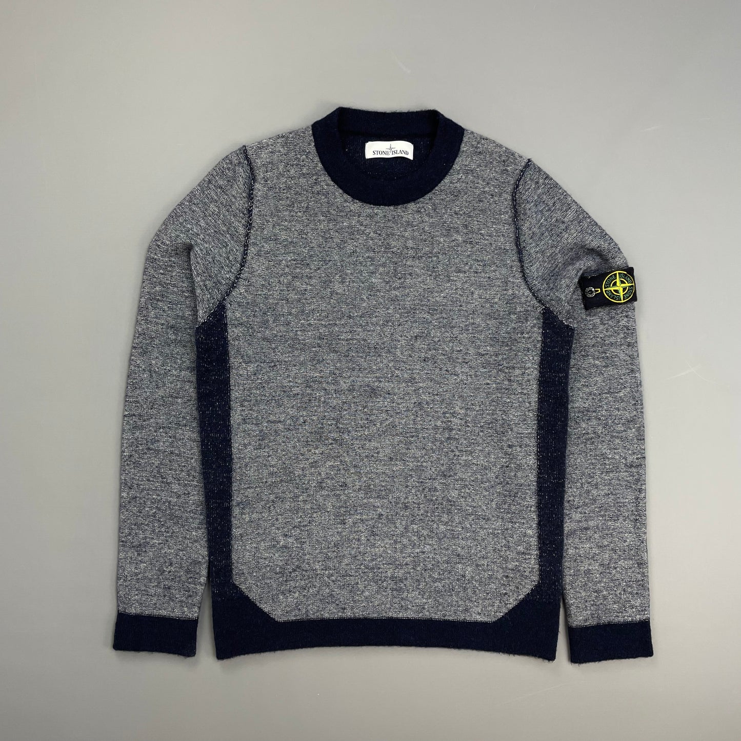 Stone Island Blue Tri-Tone AW17 Crewneck Knit Jumper