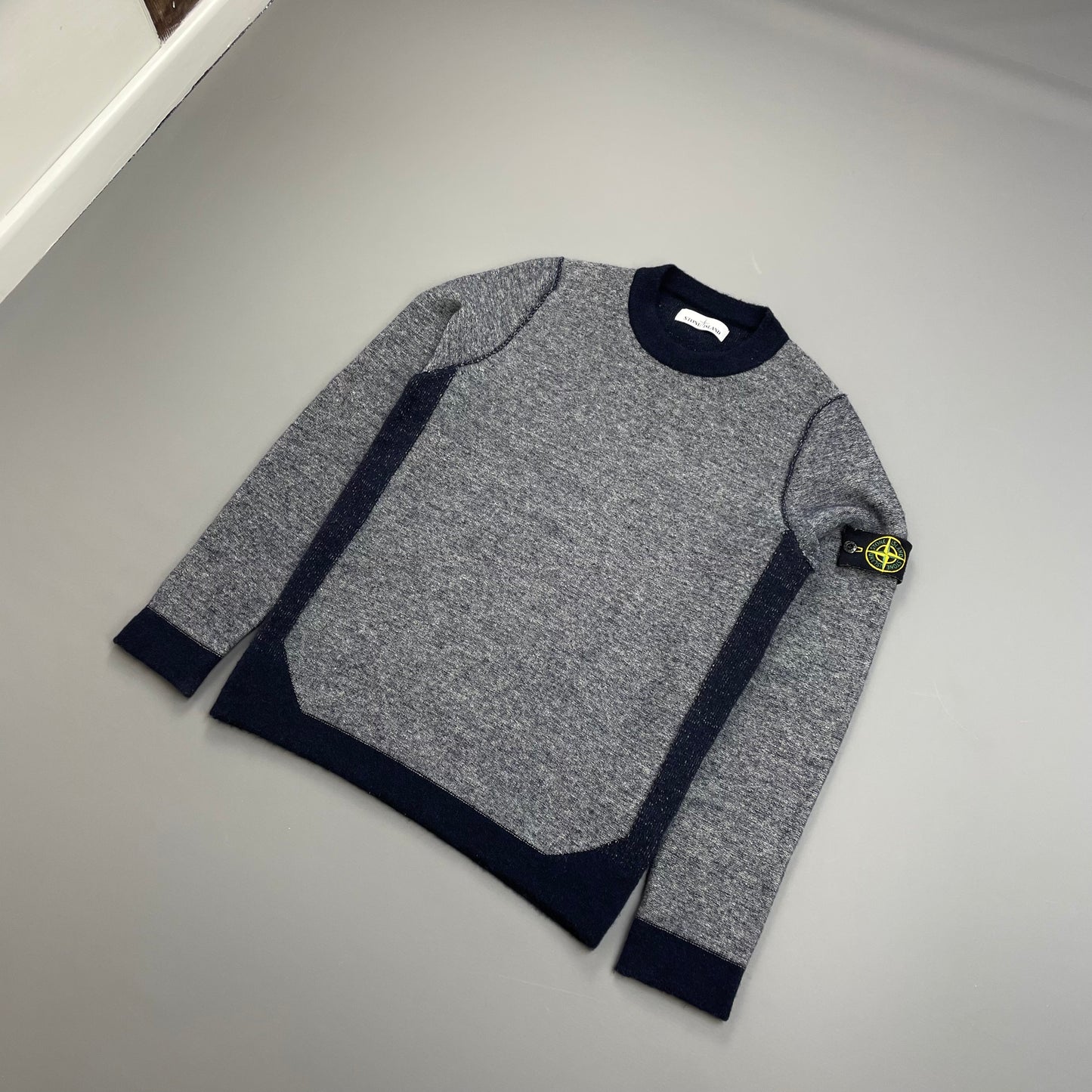 Stone Island Blue Tri-Tone AW17 Crewneck Knit Jumper