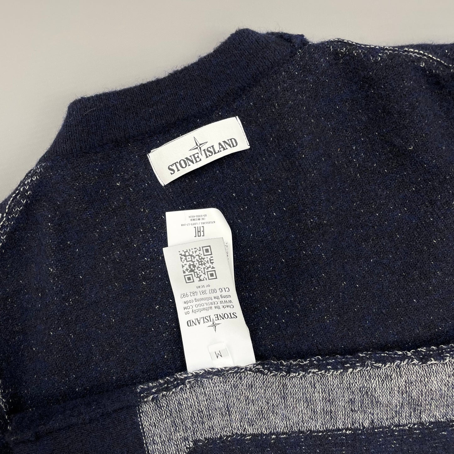 Stone Island Blue Tri-Tone AW17 Crewneck Knit Jumper