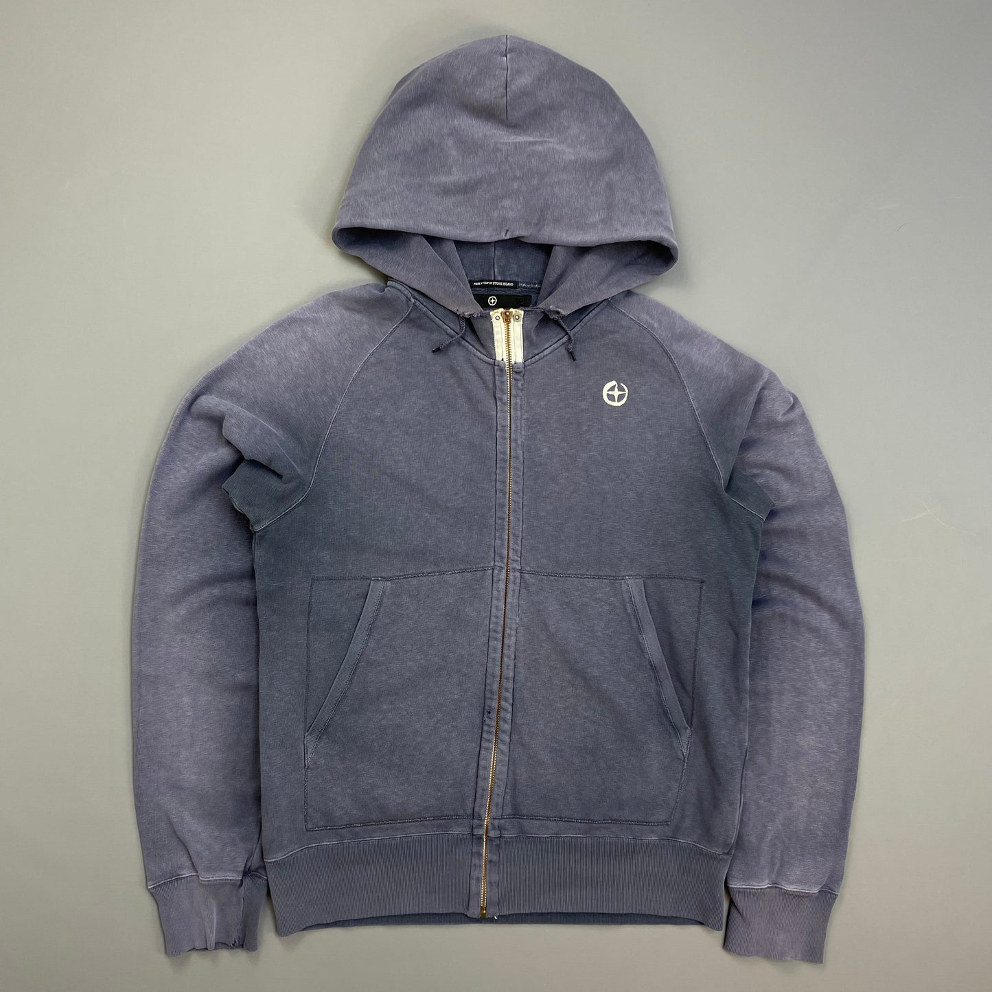 Stone Island Denims Blue 00s Sun-Faded Emblem Zip-Through Hoodie