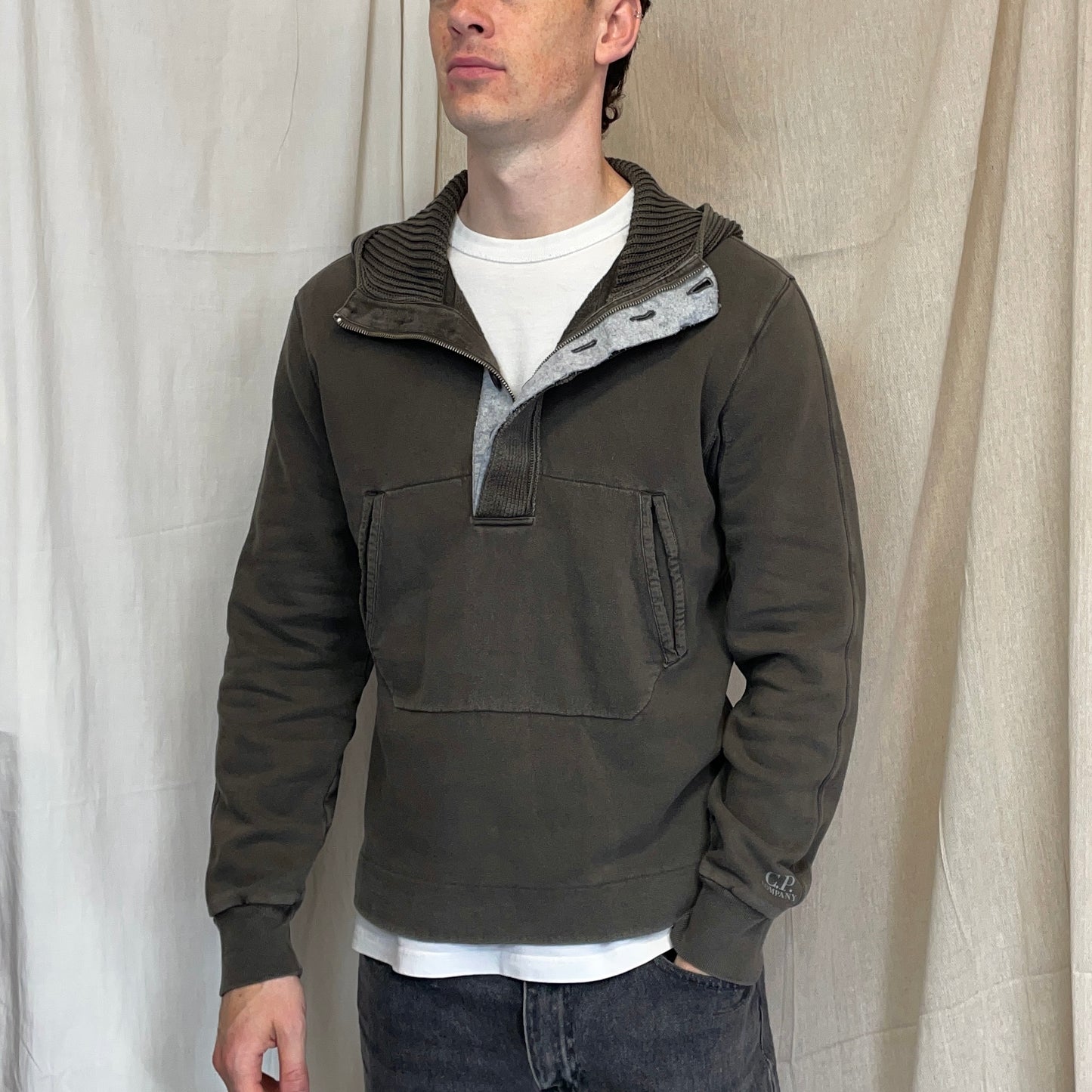 C.P. Company Khaki AW09 Ribbed Knit Hood Pullover Jumper