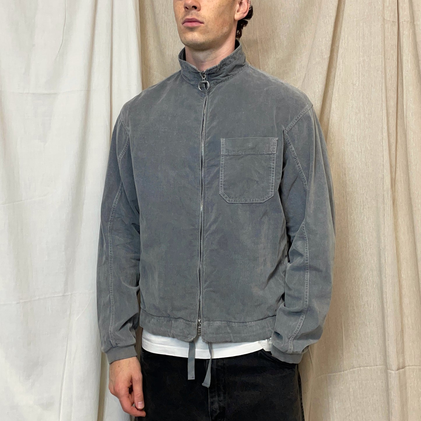 Prada Sport Grey 00s Corduroy Lightweight Zip-Through Jacket