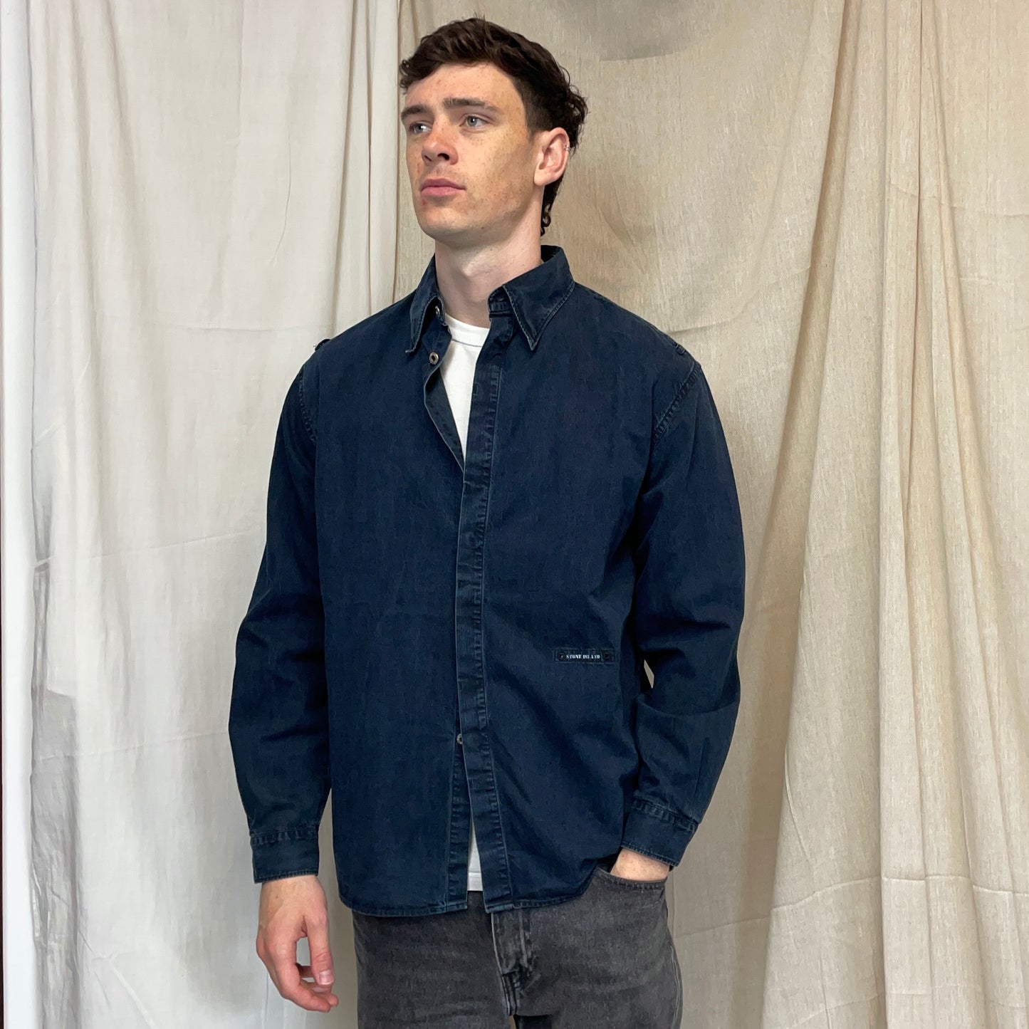 Stone Island Navy AW98 Silver Button Cotton Shirt
