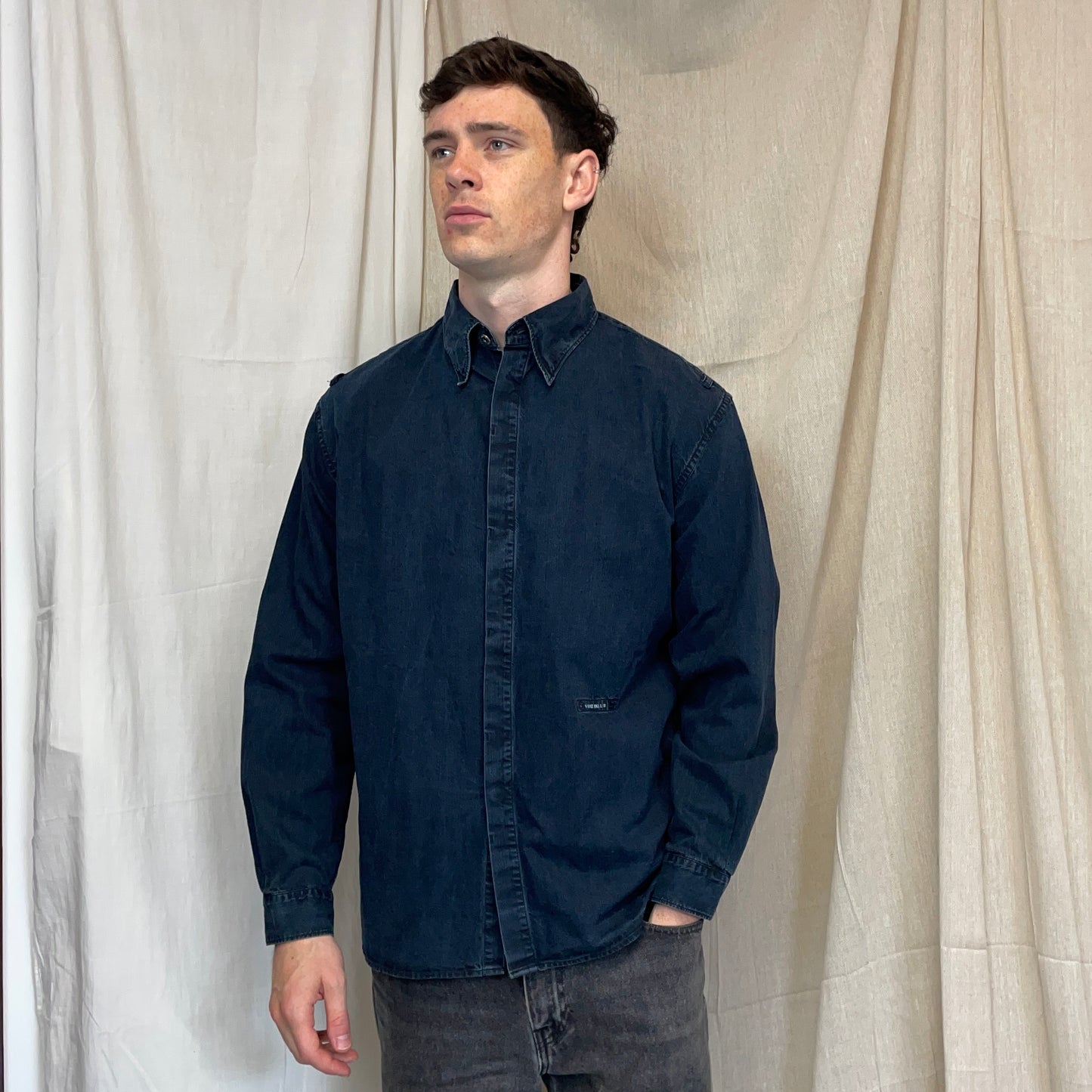 Stone Island Navy AW98 Silver Button Cotton Shirt