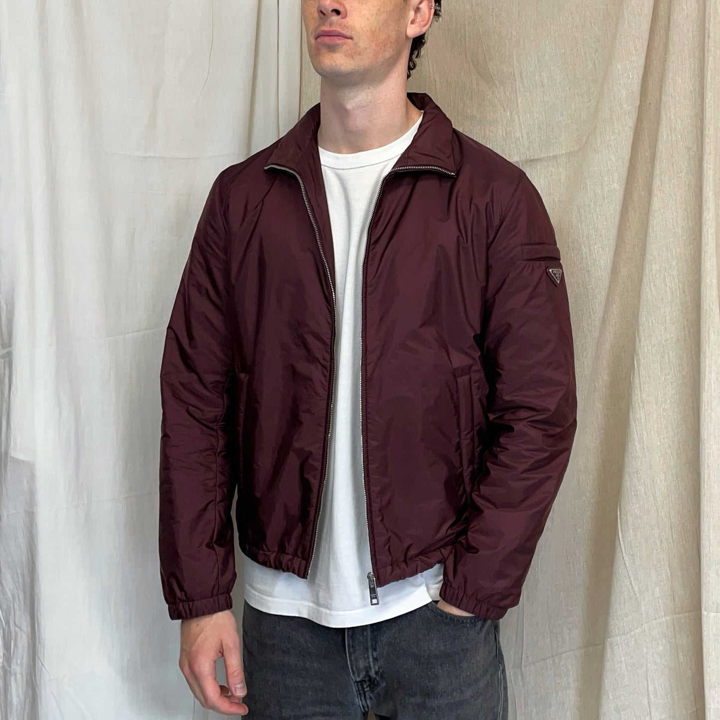 Prada Milano Burgundy 2018 Padded Resin-Coated Nylon Plaque Jacket