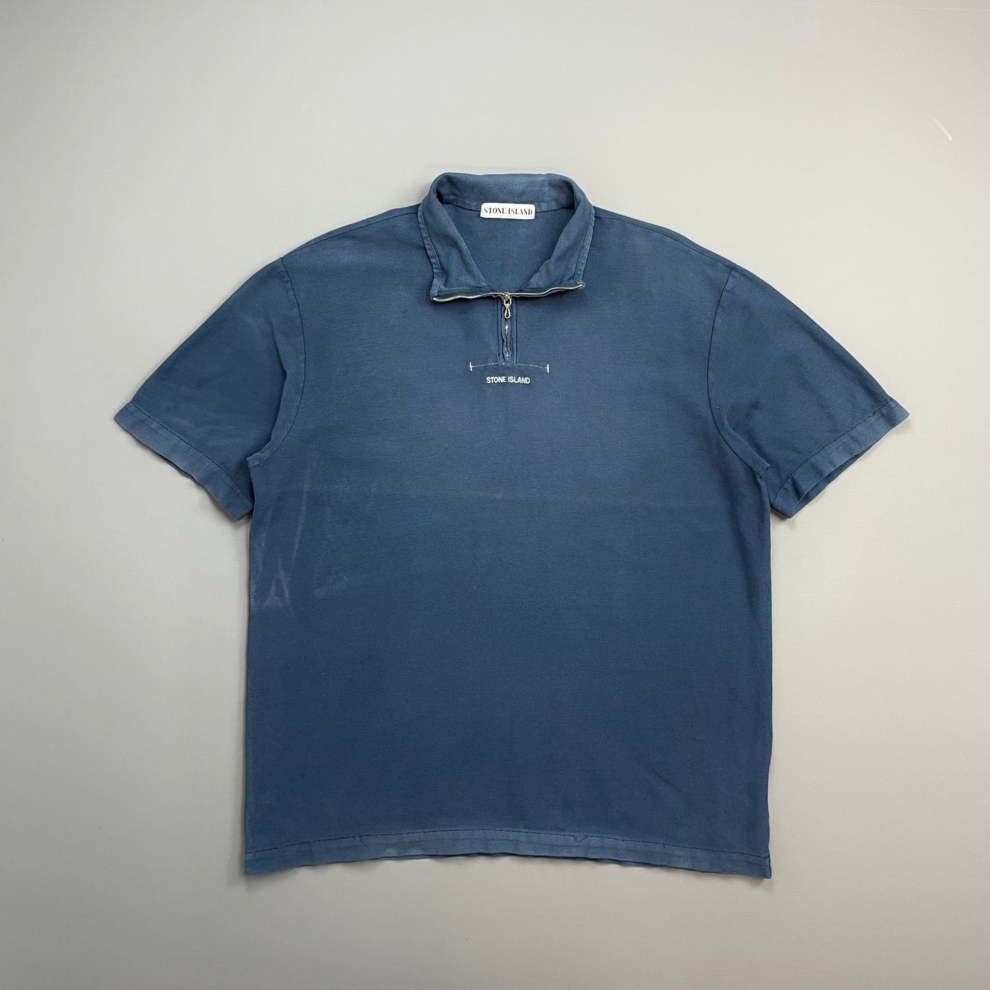 Stone Island Navy SS99 Zip-Collar Short Sleeve Spellout Polo Shirt