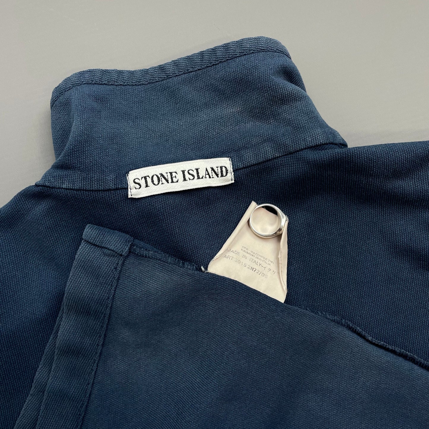 Stone Island Navy SS99 Zip-Collar Short Sleeve Spellout Polo Shirt