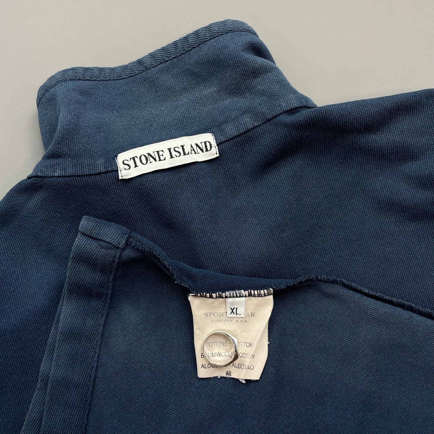 Stone Island Navy SS99 Zip-Collar Short Sleeve Spellout Polo Shirt