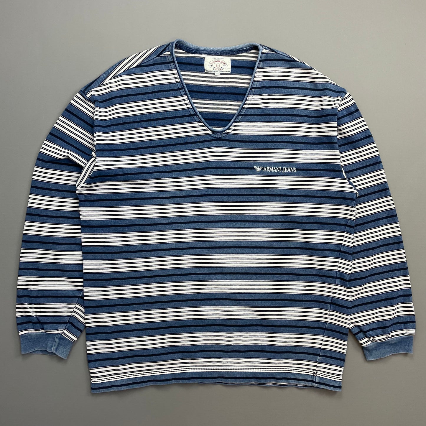 Armani Jeans Blue & White 90s Striped Scoop Neck Jumper