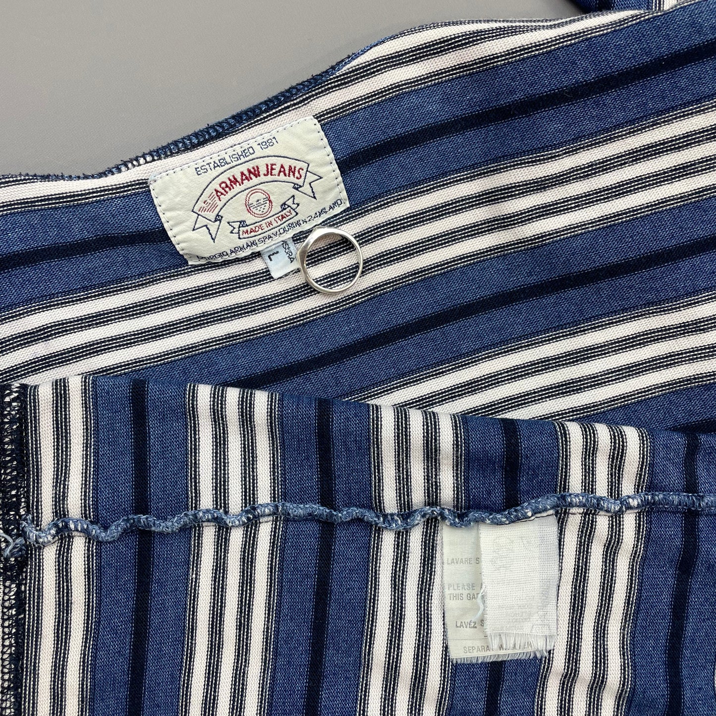 Armani Jeans Blue & White 90s Striped Scoop Neck Jumper