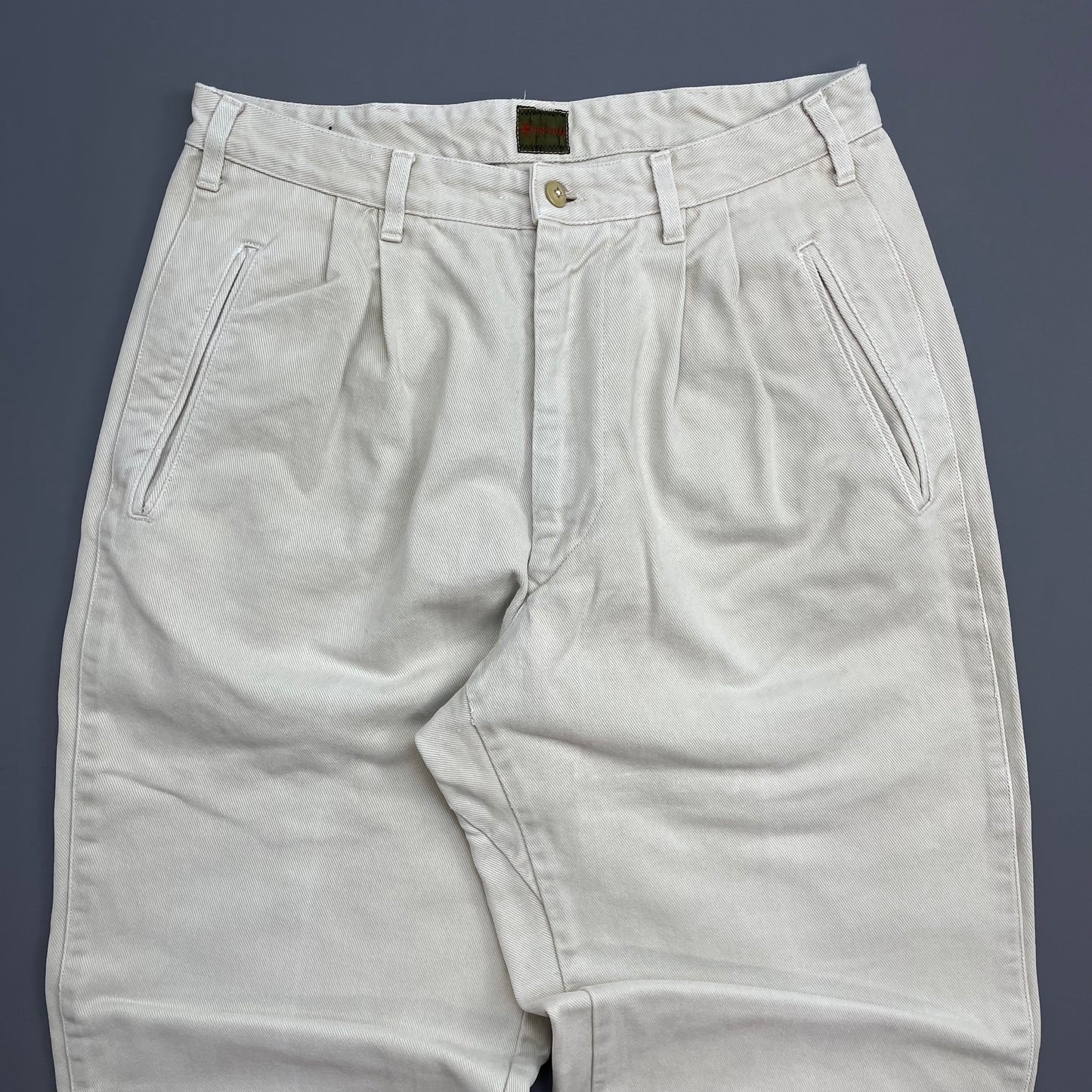 Boneville Cream White 80s Pleat Denim Barrel Jeans