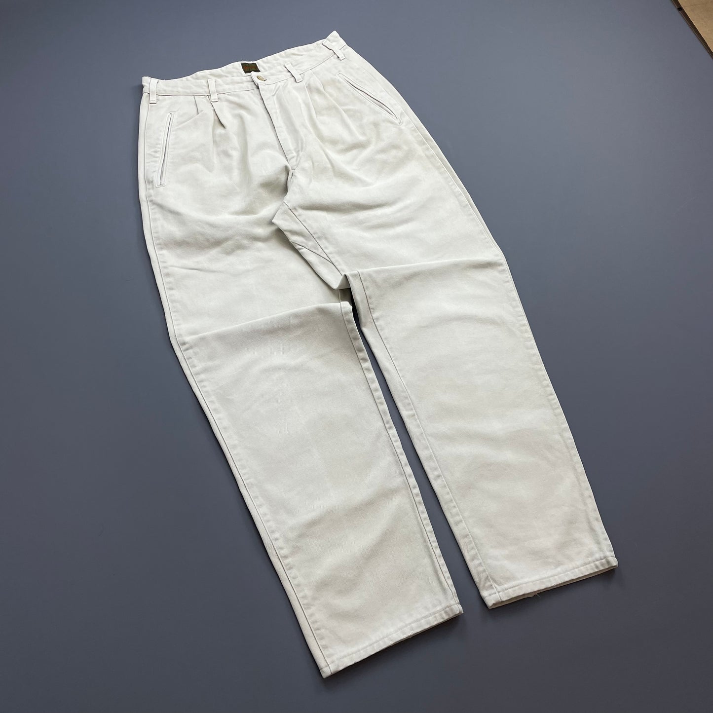 Boneville Cream White 80s Pleat Denim Barrel Jeans