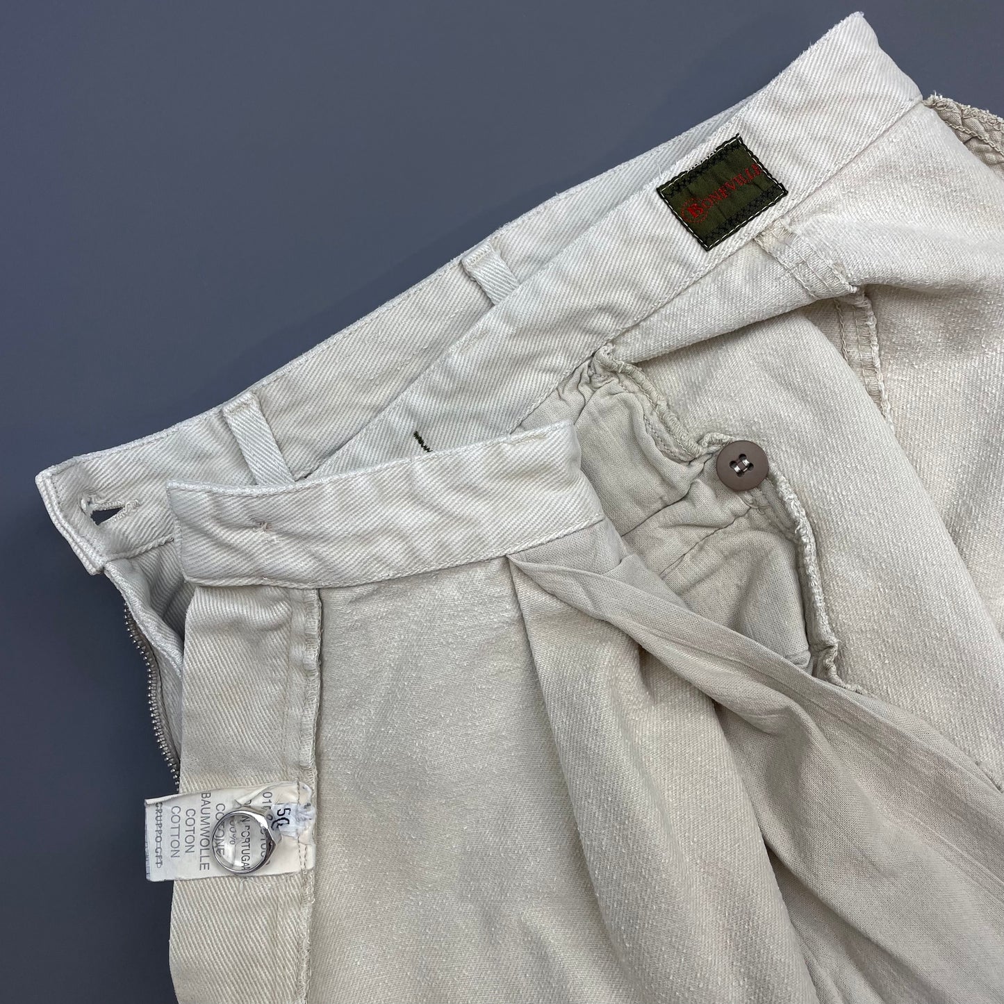 Boneville Cream White 80s Pleat Denim Barrel Jeans